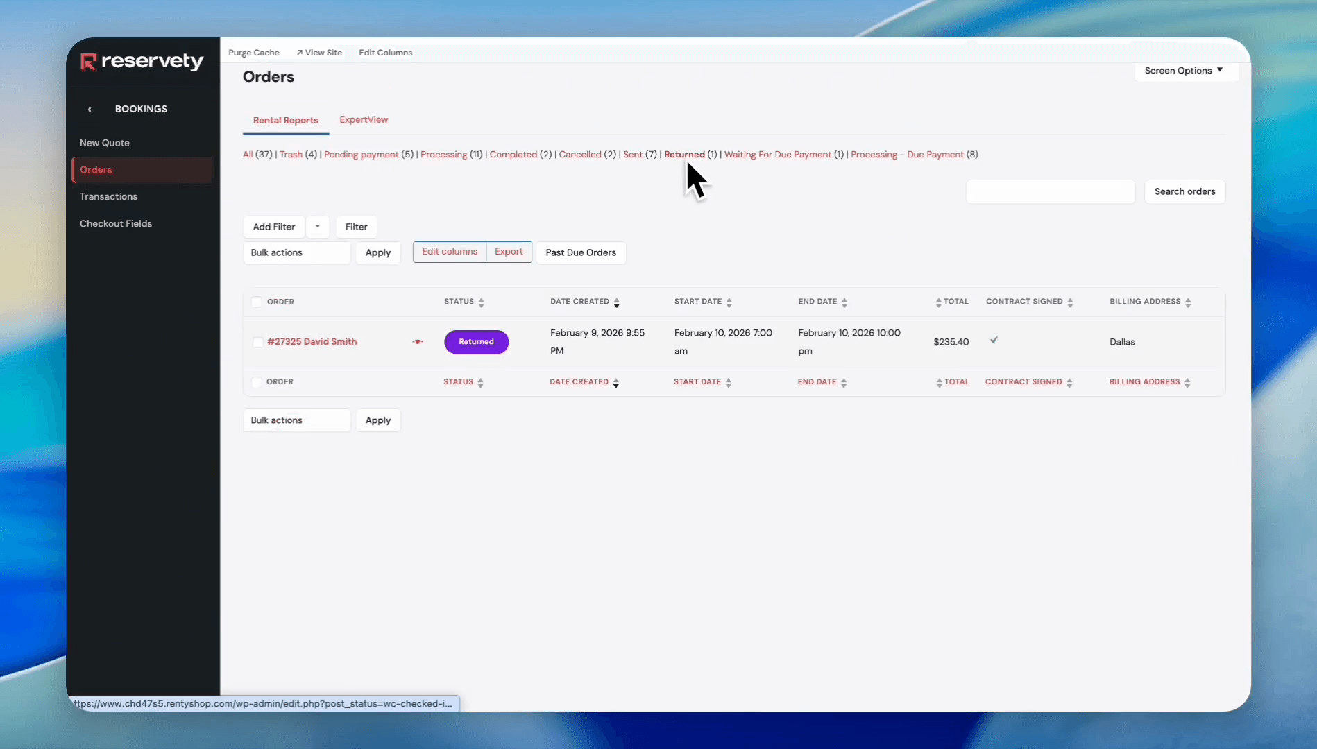 Step #11: Click on the Returned status filter to see returned orders.