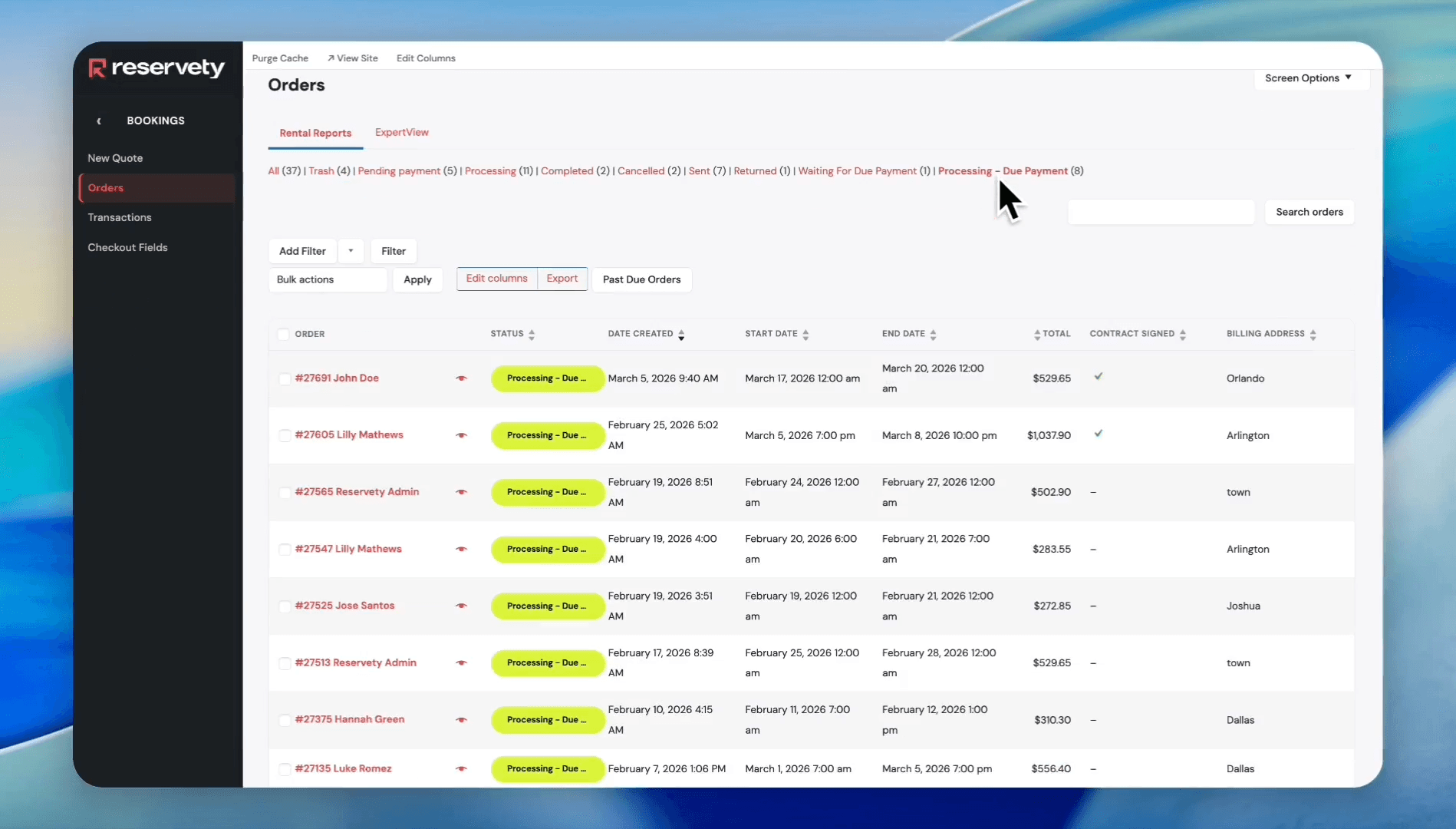Step #13: Click on the Processing - Due Payment status filter. It means the order has been received, but there is still an outstanding amount that customers need to pay to the business.