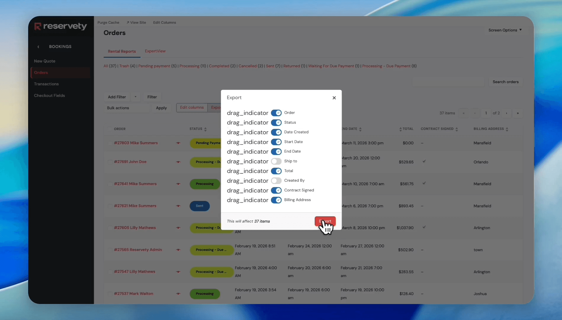 Step #5: Click the Export button in the pop-up modal, then open the downloaded CSV file on your computer.
