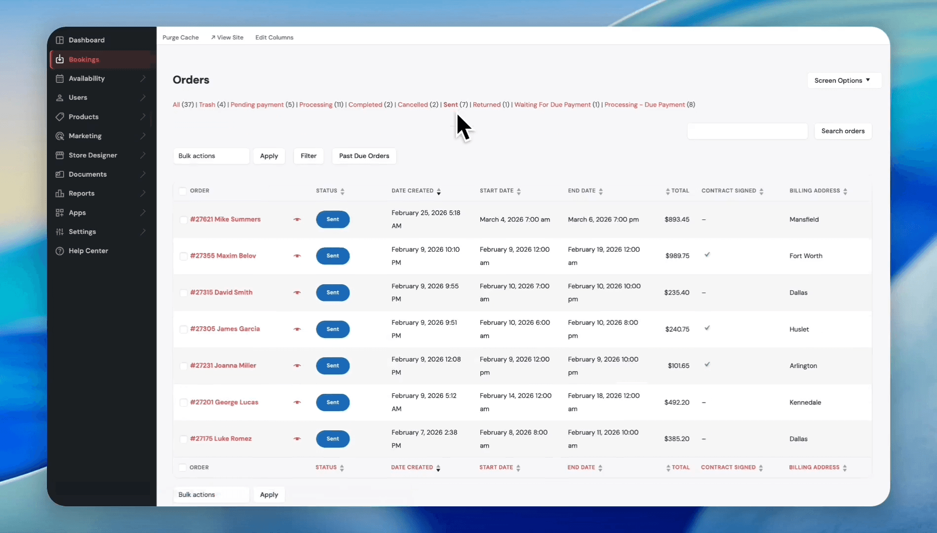 Step #10: Click the Sent status filter to see orders that have been sent.