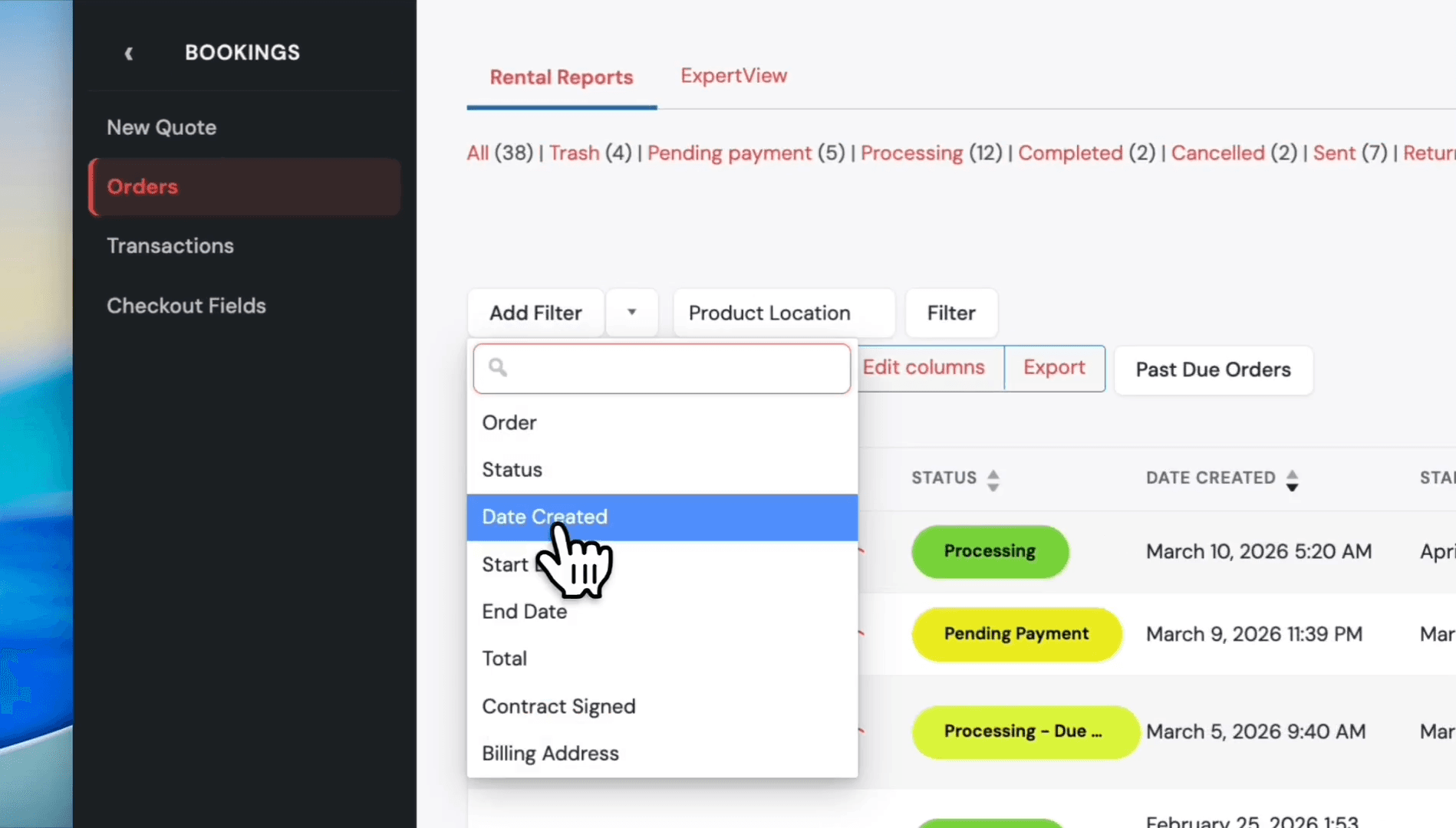 Step #19: Select Date Created from the filter dropdown.