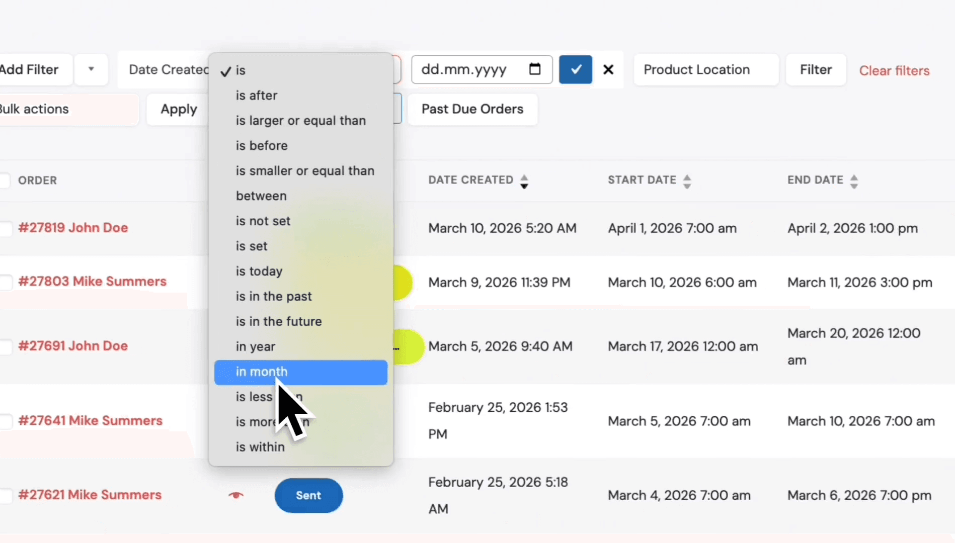 Step #20: Select "in month" from the dropdown.