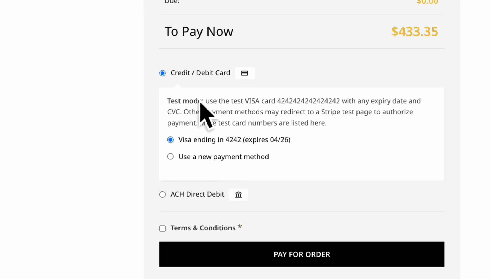 Step #64: Select the radio button for the desired payment method.