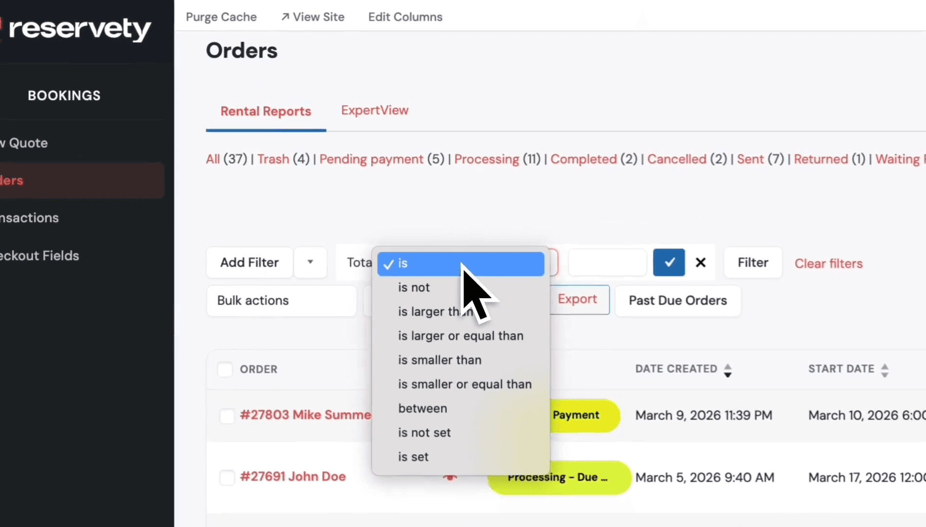 Step #29: Suppose you want to view orders with spending over $500. Click on the condition dropdown.