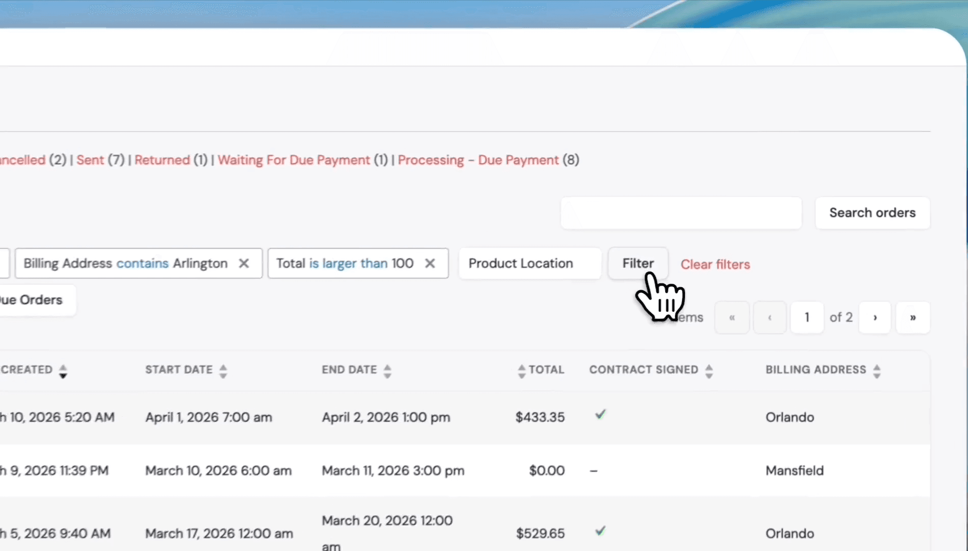 Step #51: We now have three filters to sort our orders. Click the 'Filter' button.