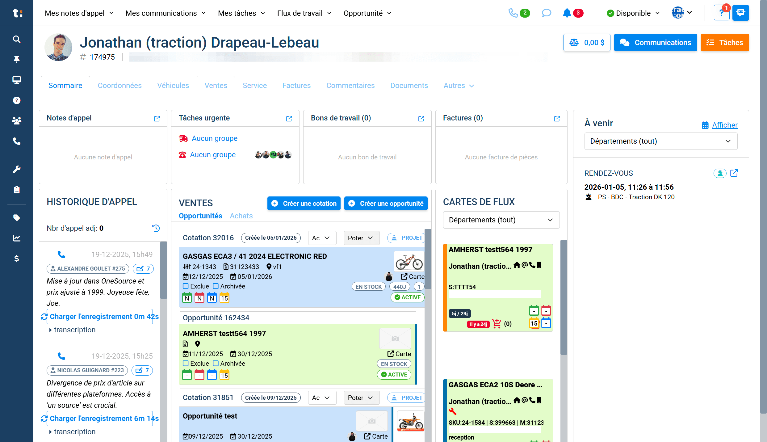 Step #1: Dans la fiche du client, dirigez vous vers l'onglet Ventes
