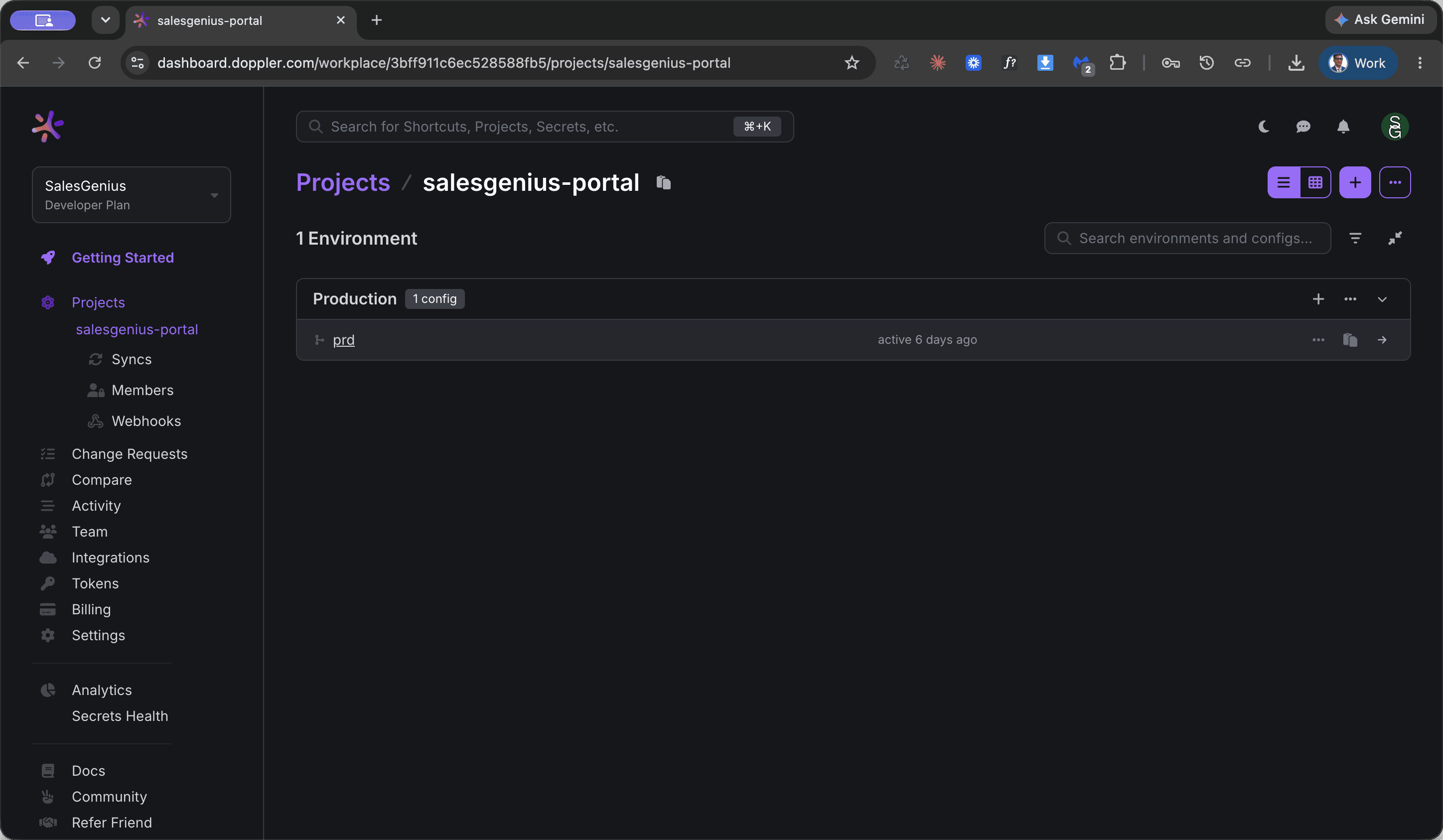 Step #3: Click on prd under the Production environment header.