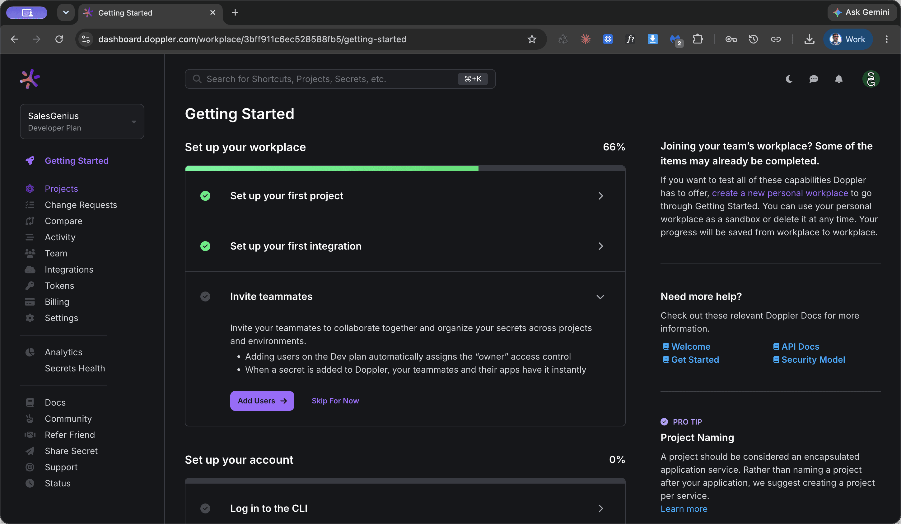 Step #1: Click on Projects in the Doppler sidebar.