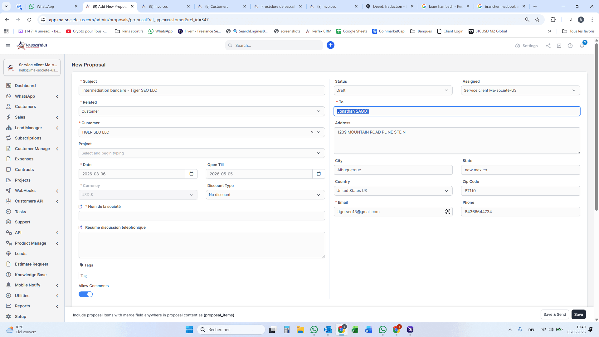Step #5: Insérez ici le nom de la société, où à défaut le nom du client (si Lead)