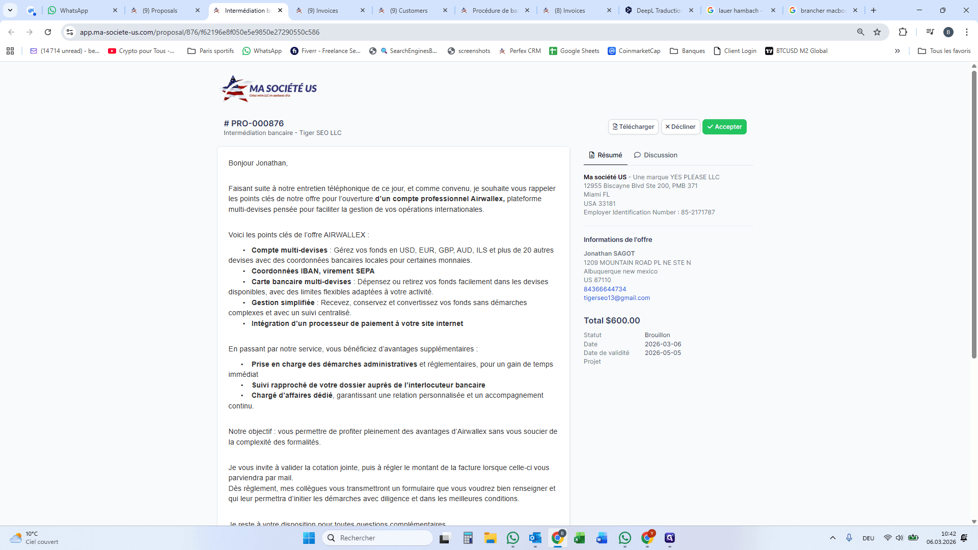 Step #22: La proposition s'affiche et l'on peut copier coller le lien à envoyer au client