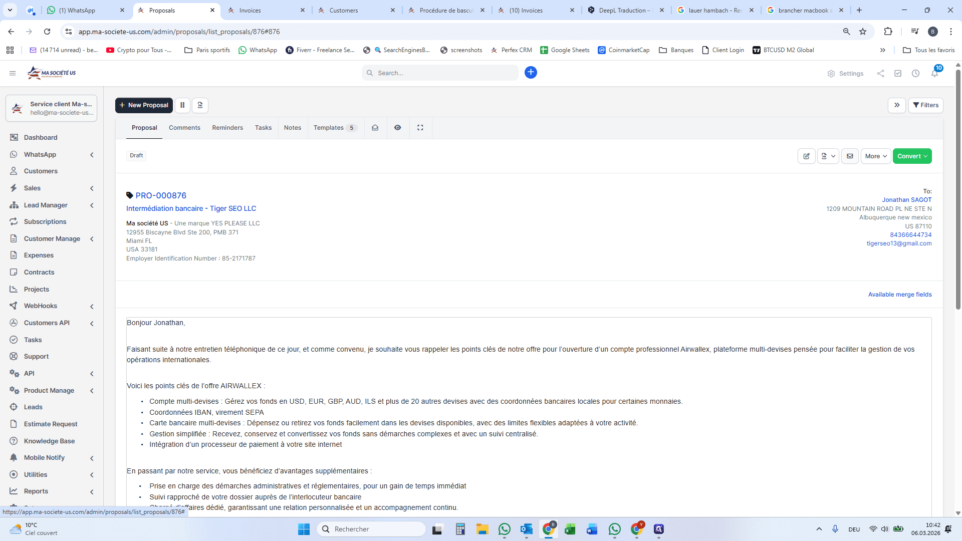 Step #23: Cliquez ici pour envoyer la proposition par Email au client