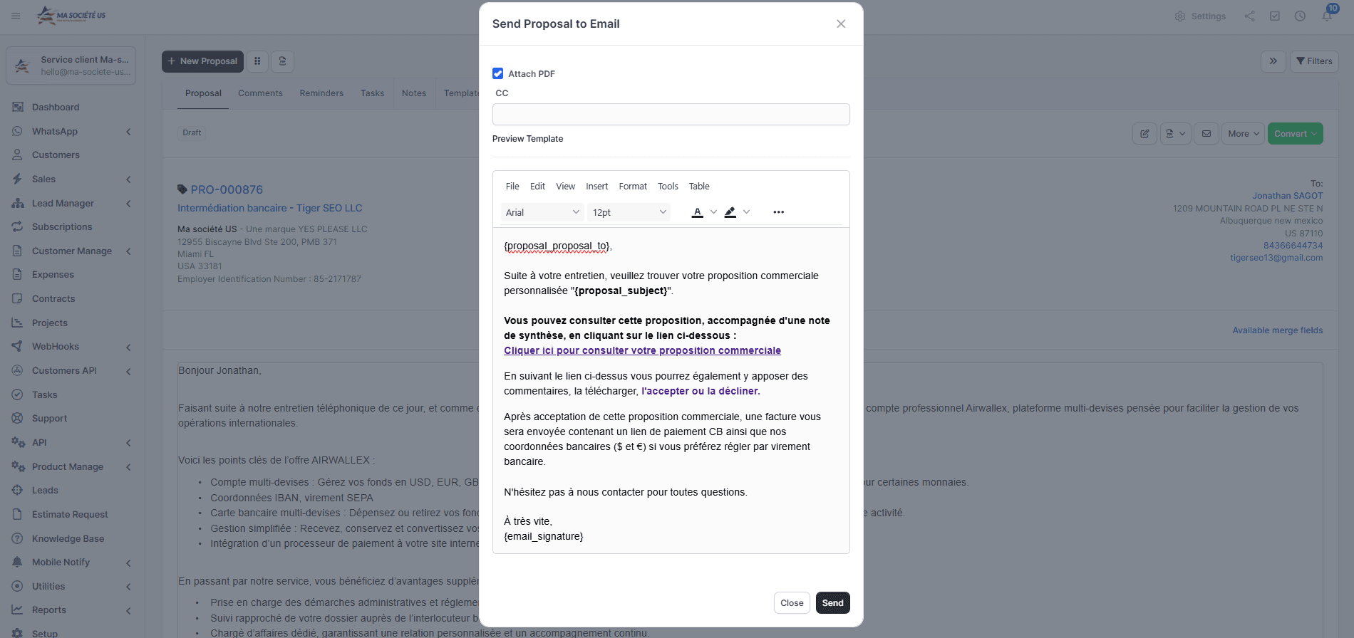Step #24: Modifiez le texte au besoin puis envoyez en cliquant sur "send"
