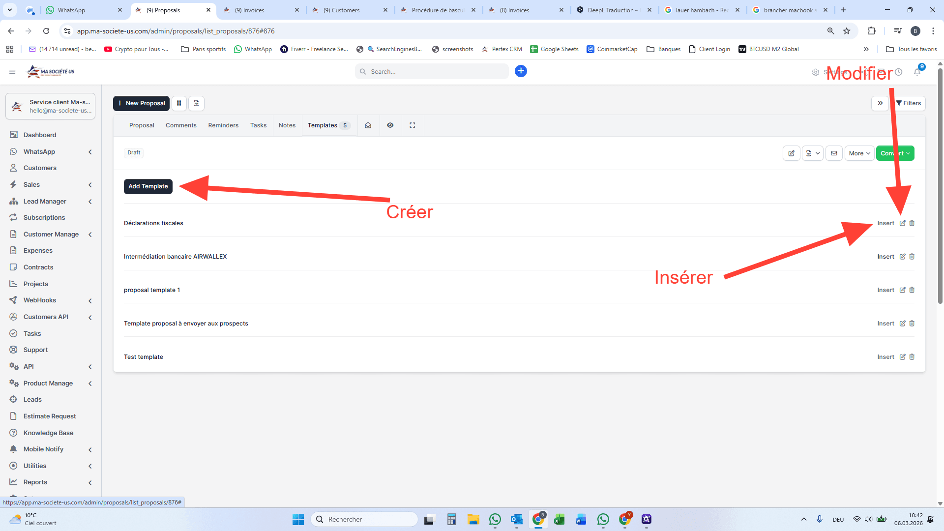 Step #17: On peut sur cet écran créer, modifier ou insérer un Template