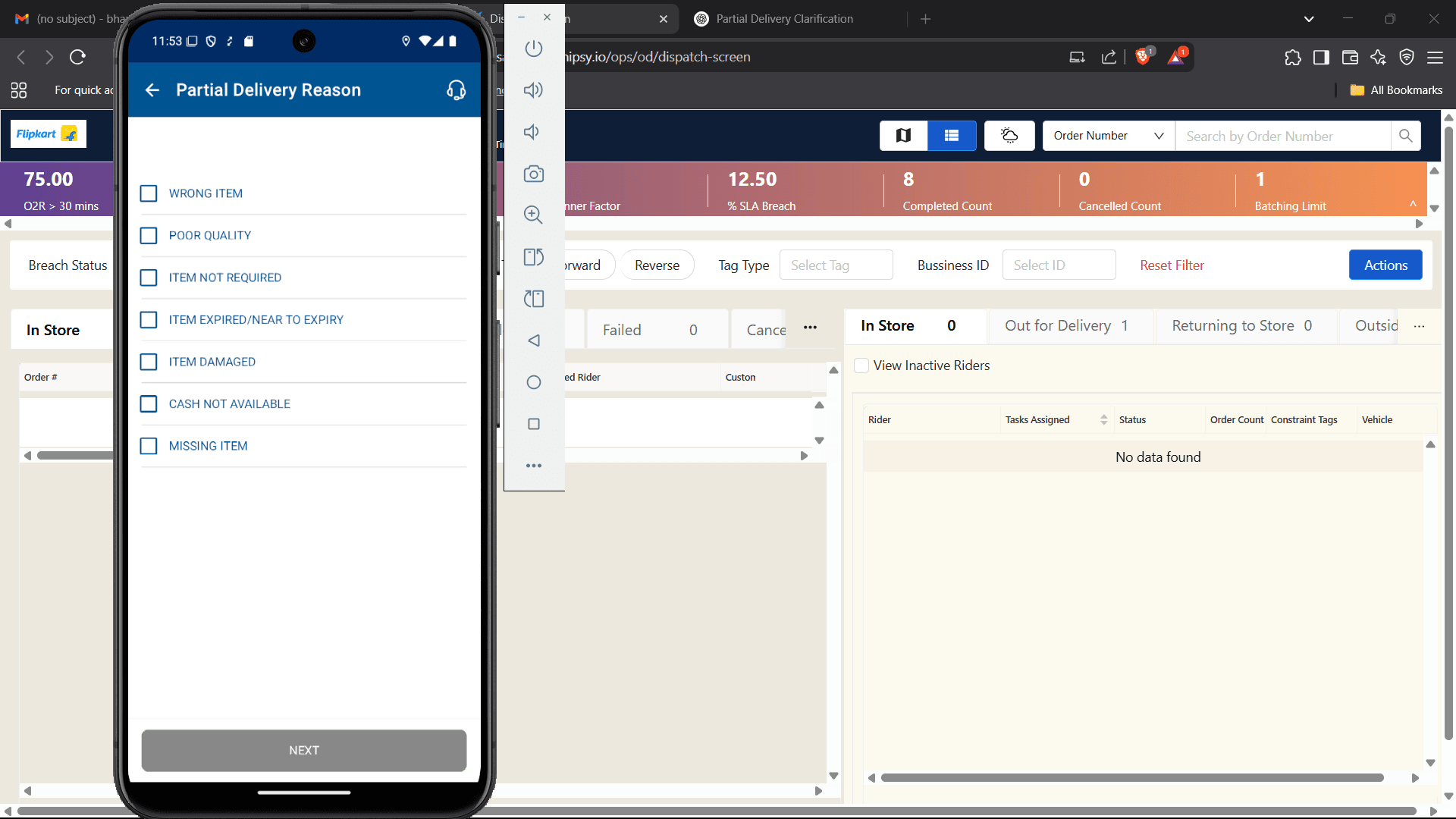 Step #12: Here the system provides some options for why he decreses the quantity of items ,there he check for that specific option .In this case it is missing item so he click missing item option.
