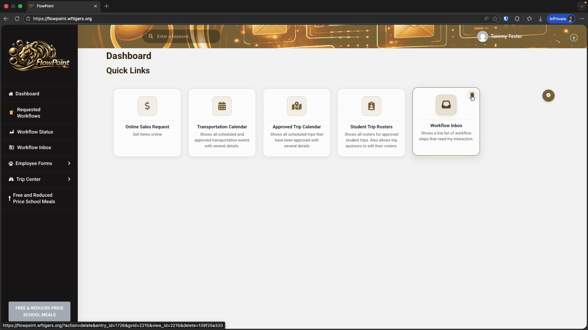 Step #10: Click on the trash can icon at the top right corner of the quick link you want to remove.