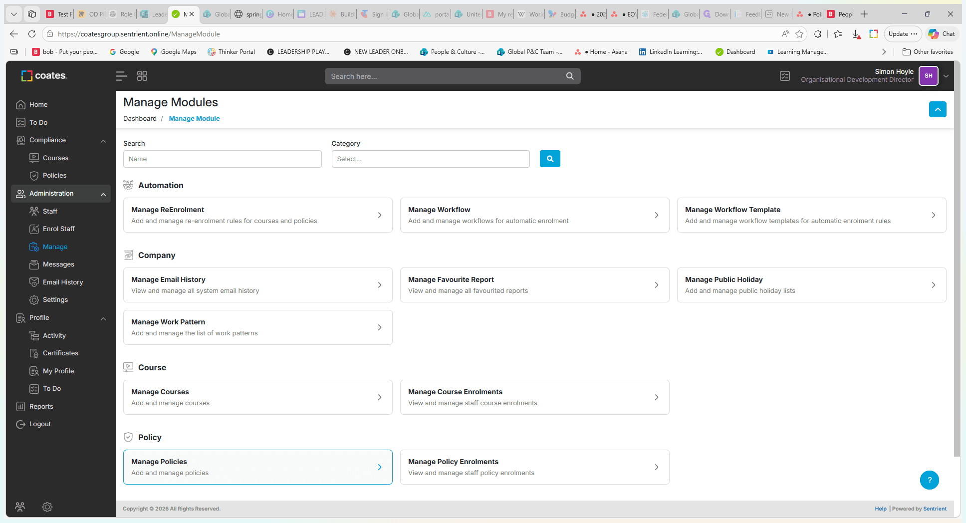 Step #2: Under the Policy section, click Manage Policies to view the central repository of all hosted policies and processes.