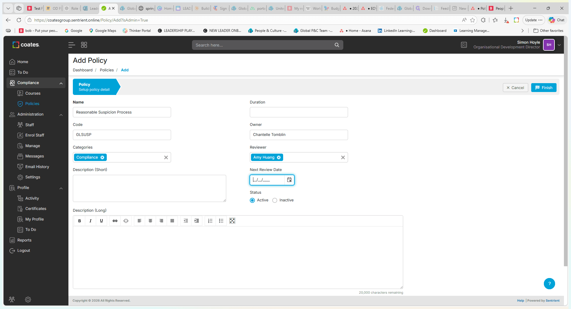 Step #9: Click the Next Review Date field and use the calendar to schedule the next required update (e.g., two years from today's date).