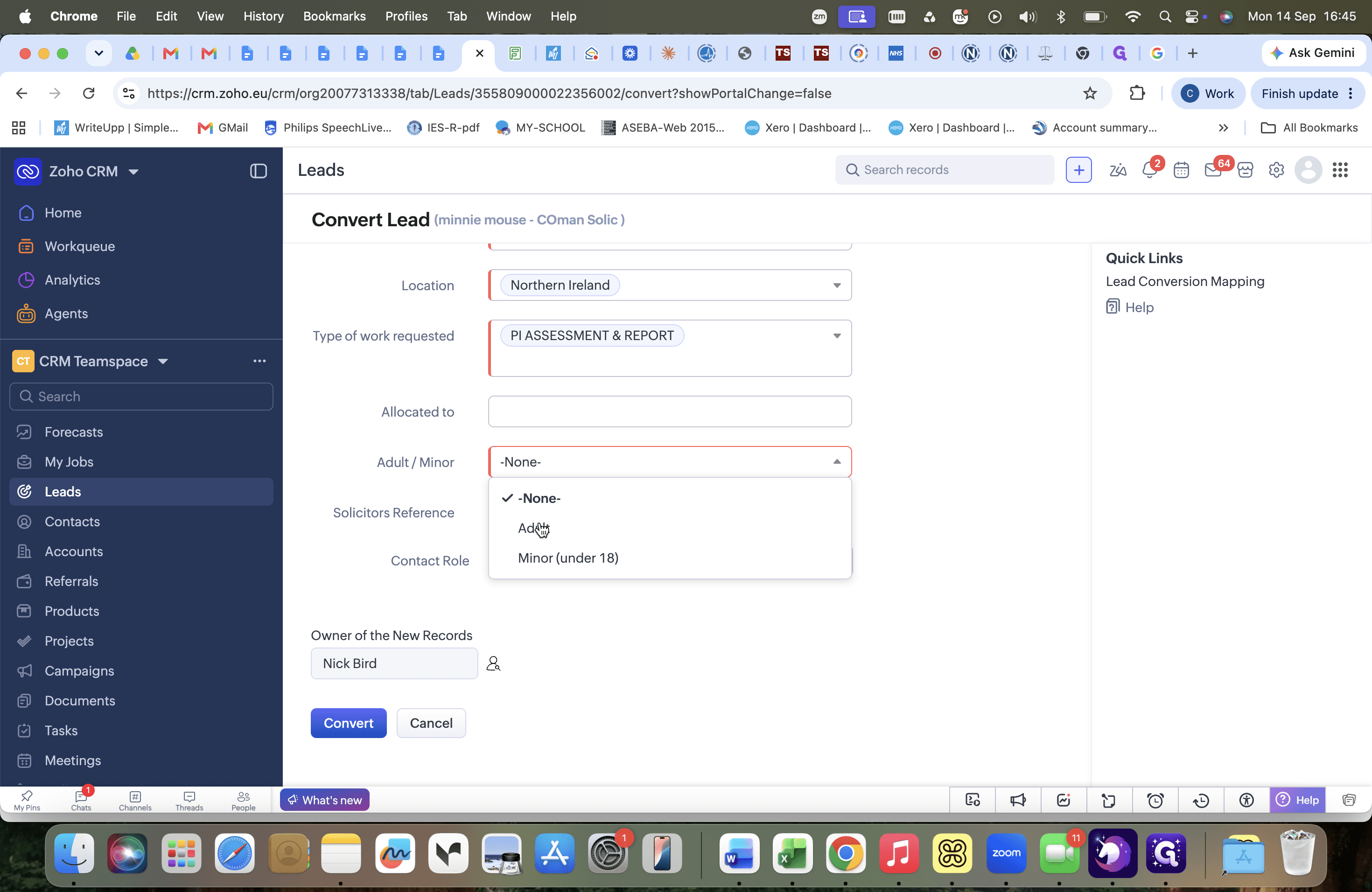 Step #24: Select Adult (or Minor) in the Adult / Minor dropdown.