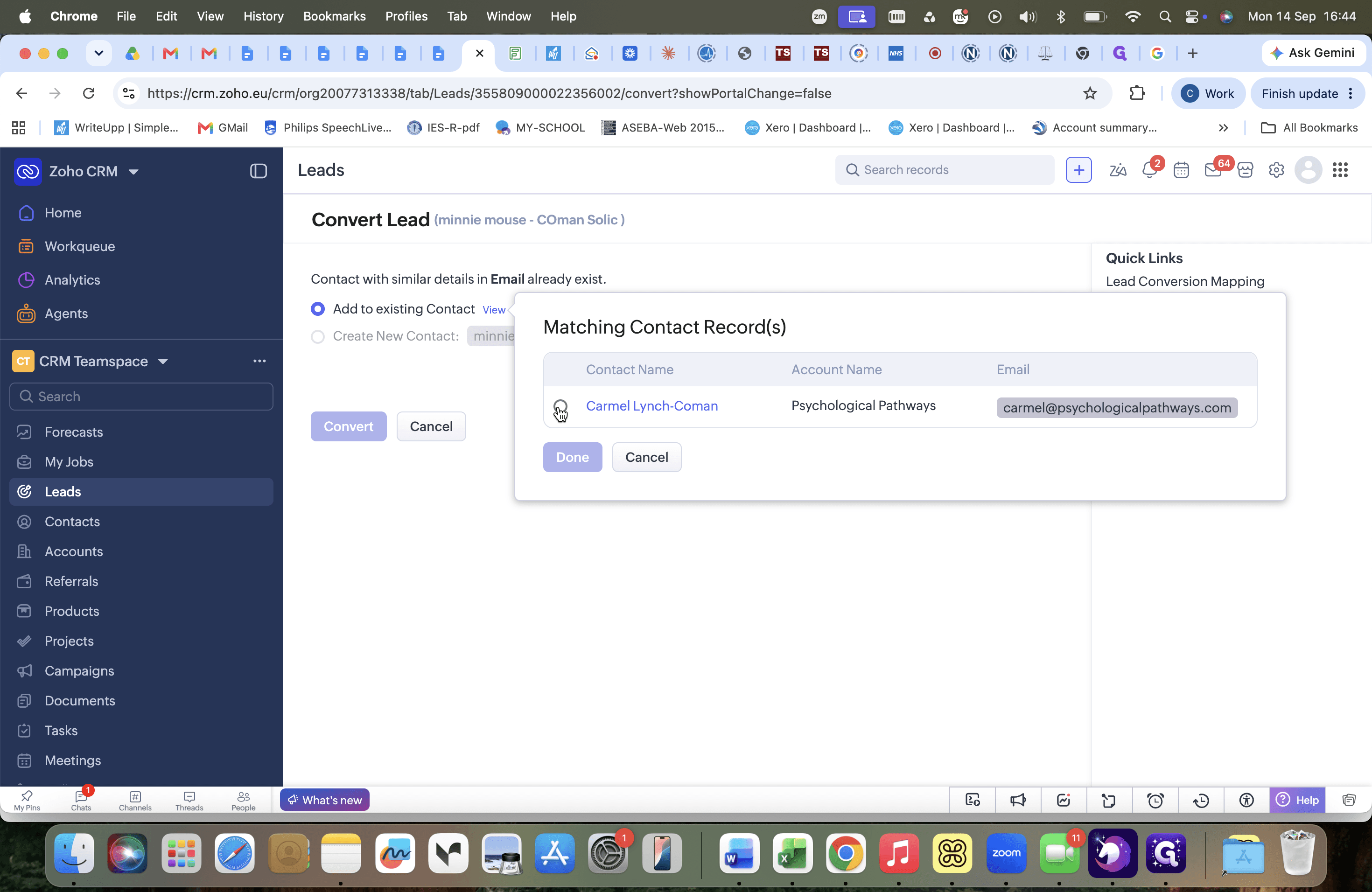 Step #12: Select the radio button next to the matching contact record in the dialog.