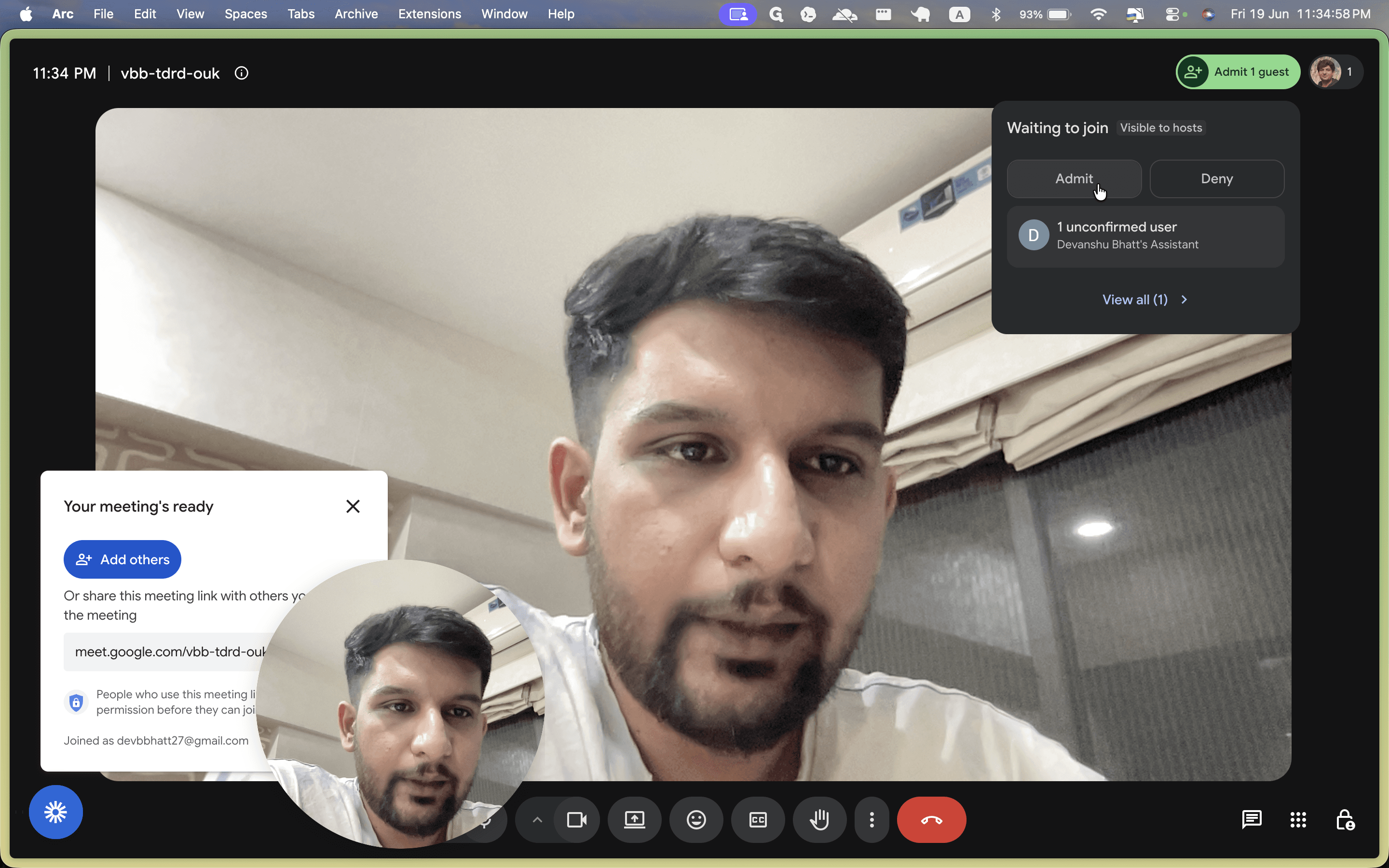 Step #5: Switch to your video conferencing tab and click Admit to allow the assistant into the meeting.