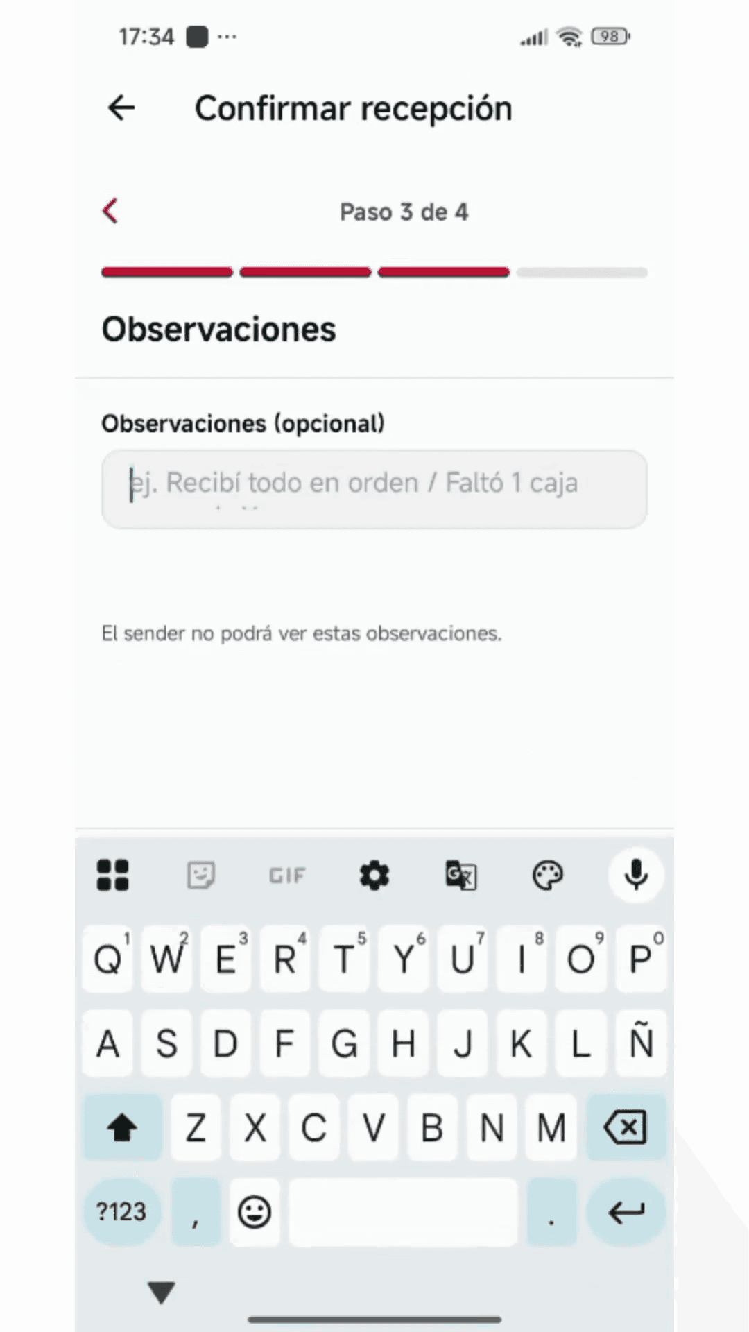 Step #8: Haz clic en el campo Observaciones (opcional).
