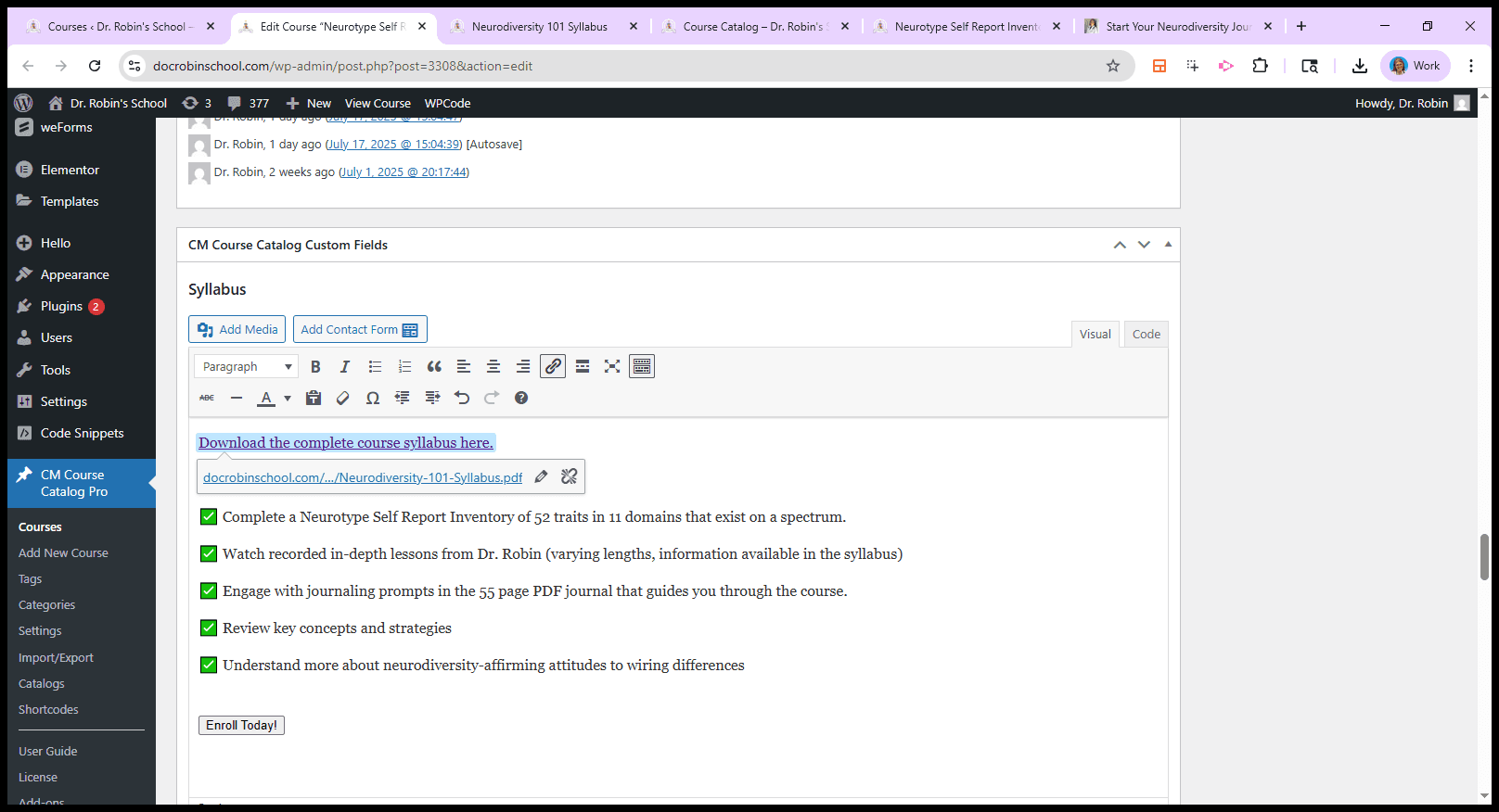 Step #35: Click on "Edit Course " Neurotype Self F"