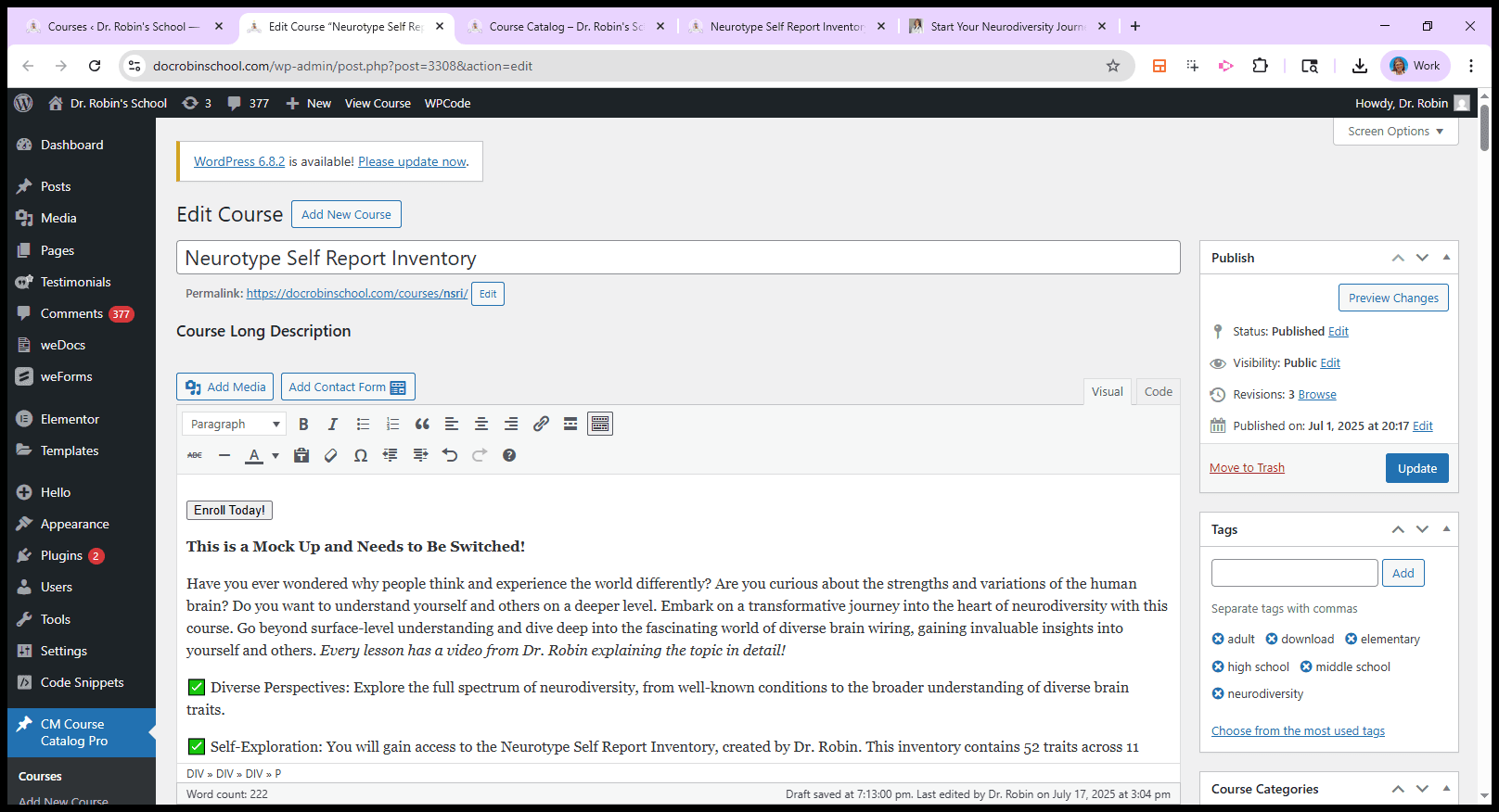 Step #24: Click on "Edit Course " Neurotype Self Rep"