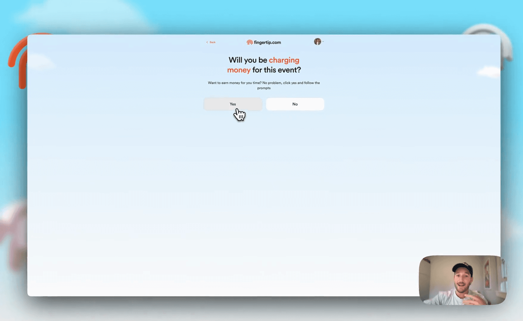 Step #48: On the 'Will you be charging money for this event?' screen, click the 'Yes' button if you intend to charge.
