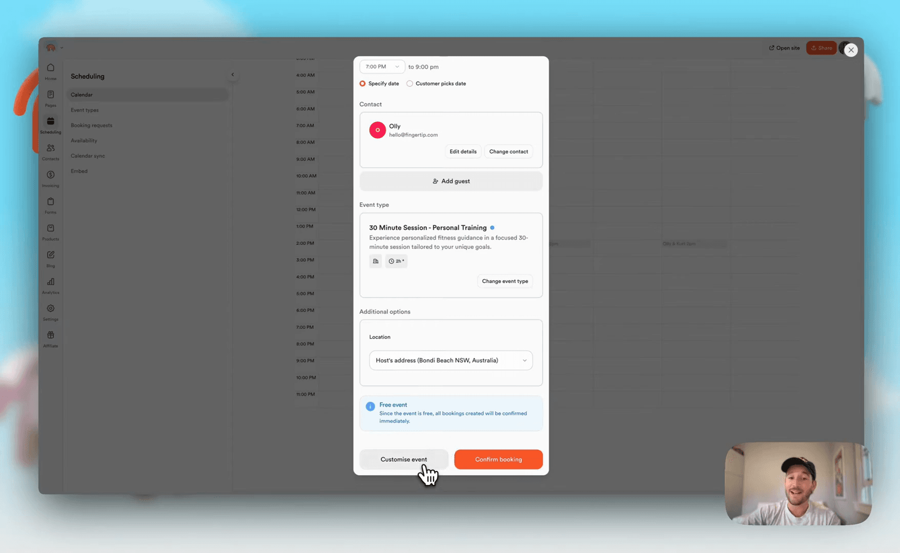 Step #69: Click the 'Customize event' button at the bottom of the booking details pop-up.