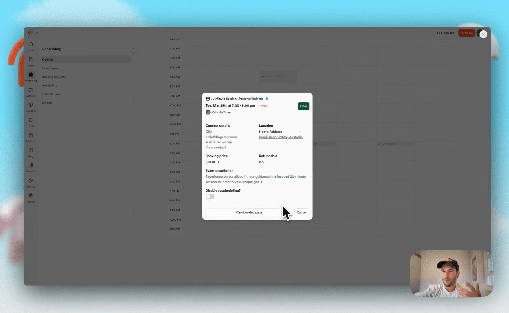 Step #75: In the '30 Minute Session - Personal Training' details pop-up, click the 'Cancel' button.