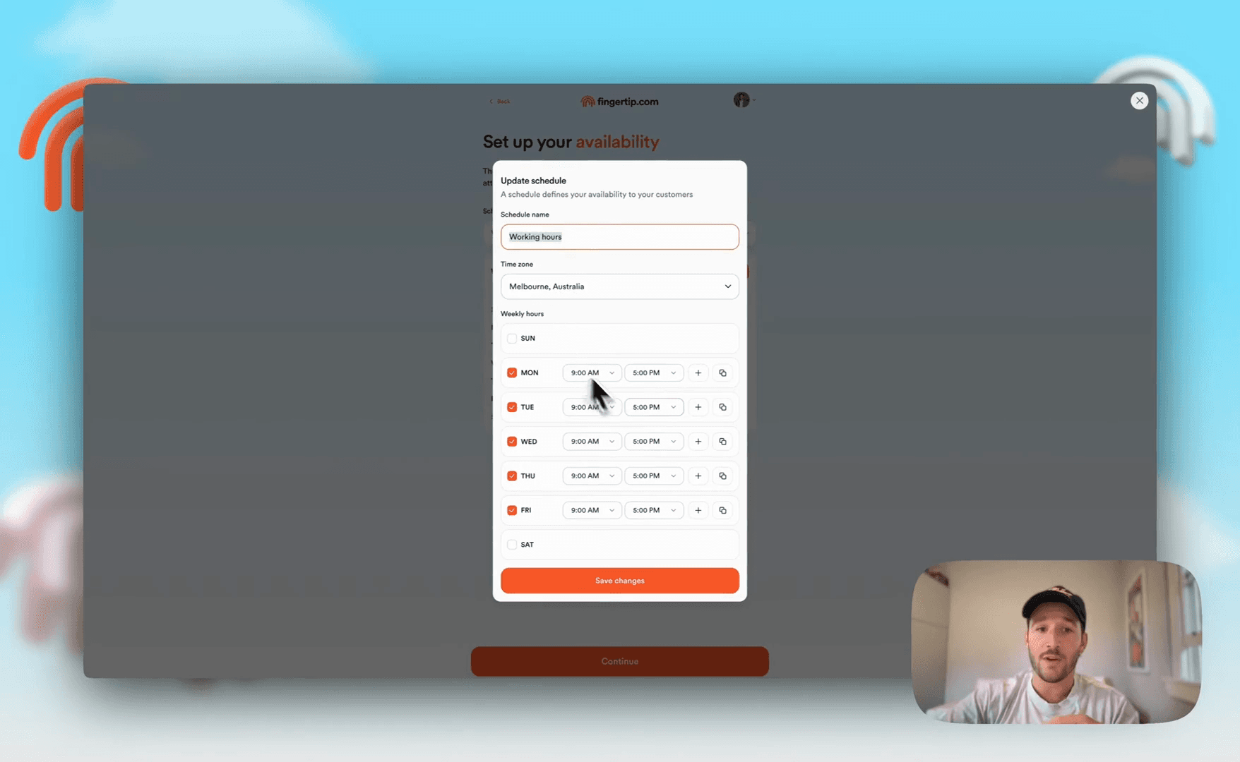 Step #40: Click the start time input for a specific day (e.g., Monday) to adjust it.