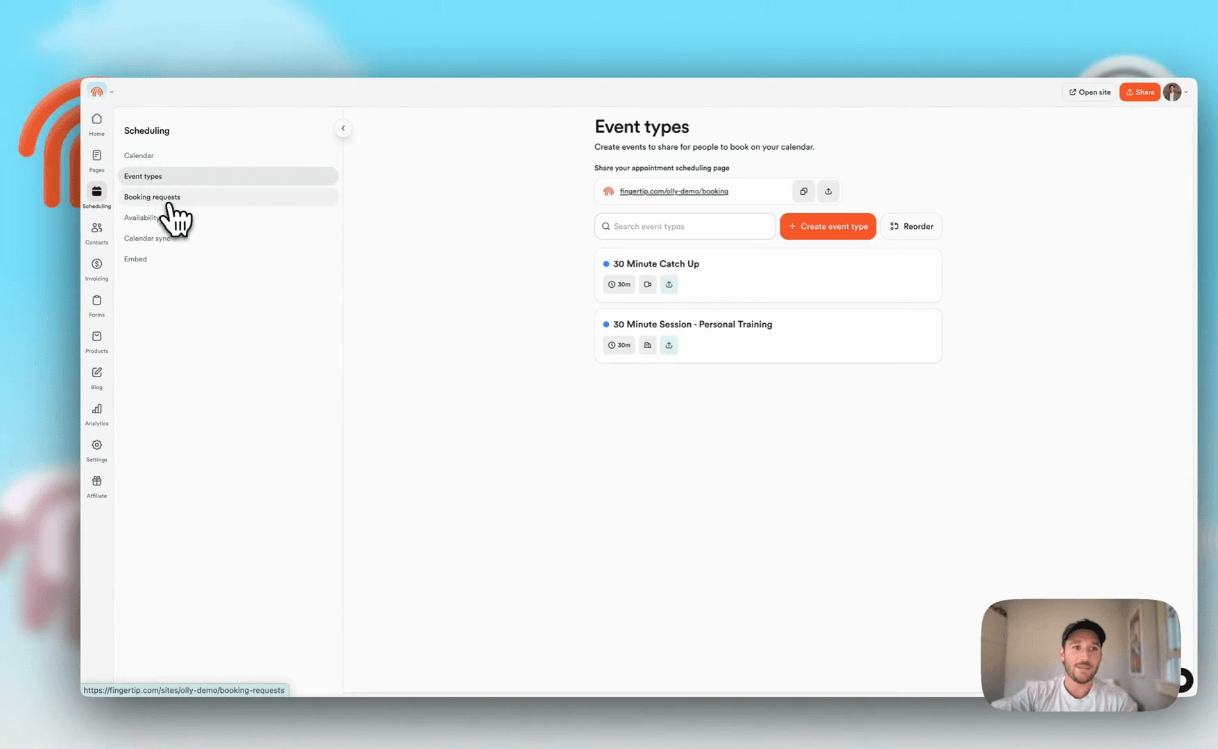 Step #77: Click 'Booking requests' in the left sidebar under 'Scheduling'.