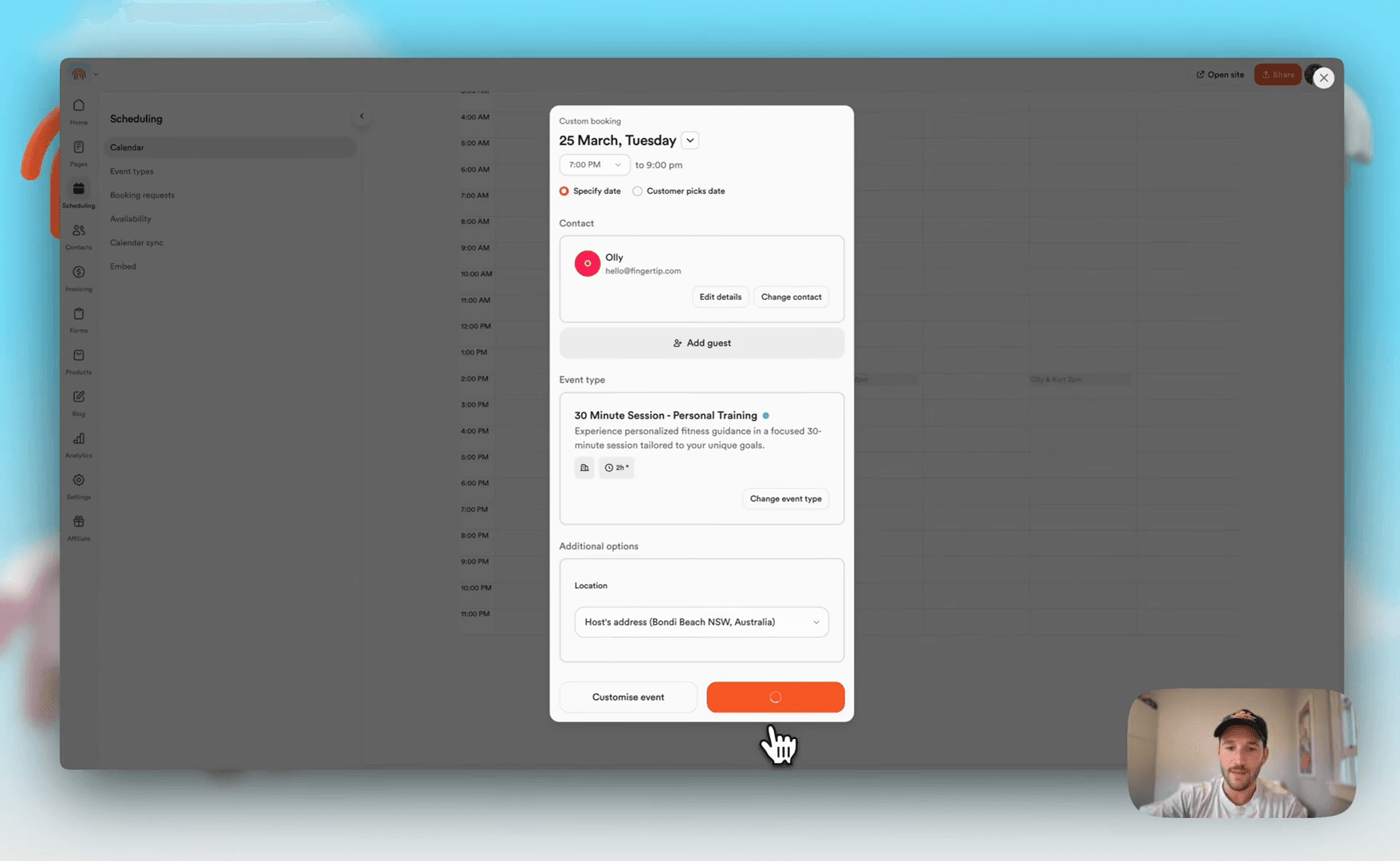 Step #73: Click the 'Confirm booking' button at the bottom right of the booking details pop-up.