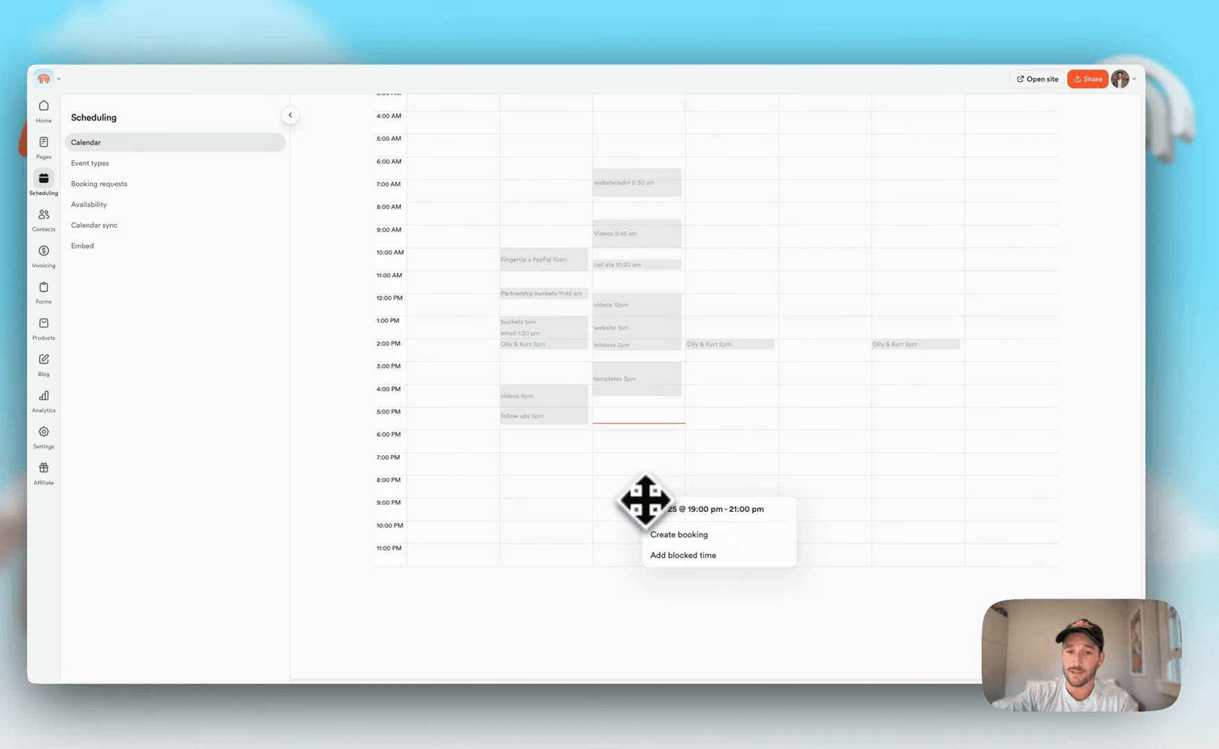 Step #64: On the weekly calendar, click and drag over a desired time slot to initiate a booking or block time.