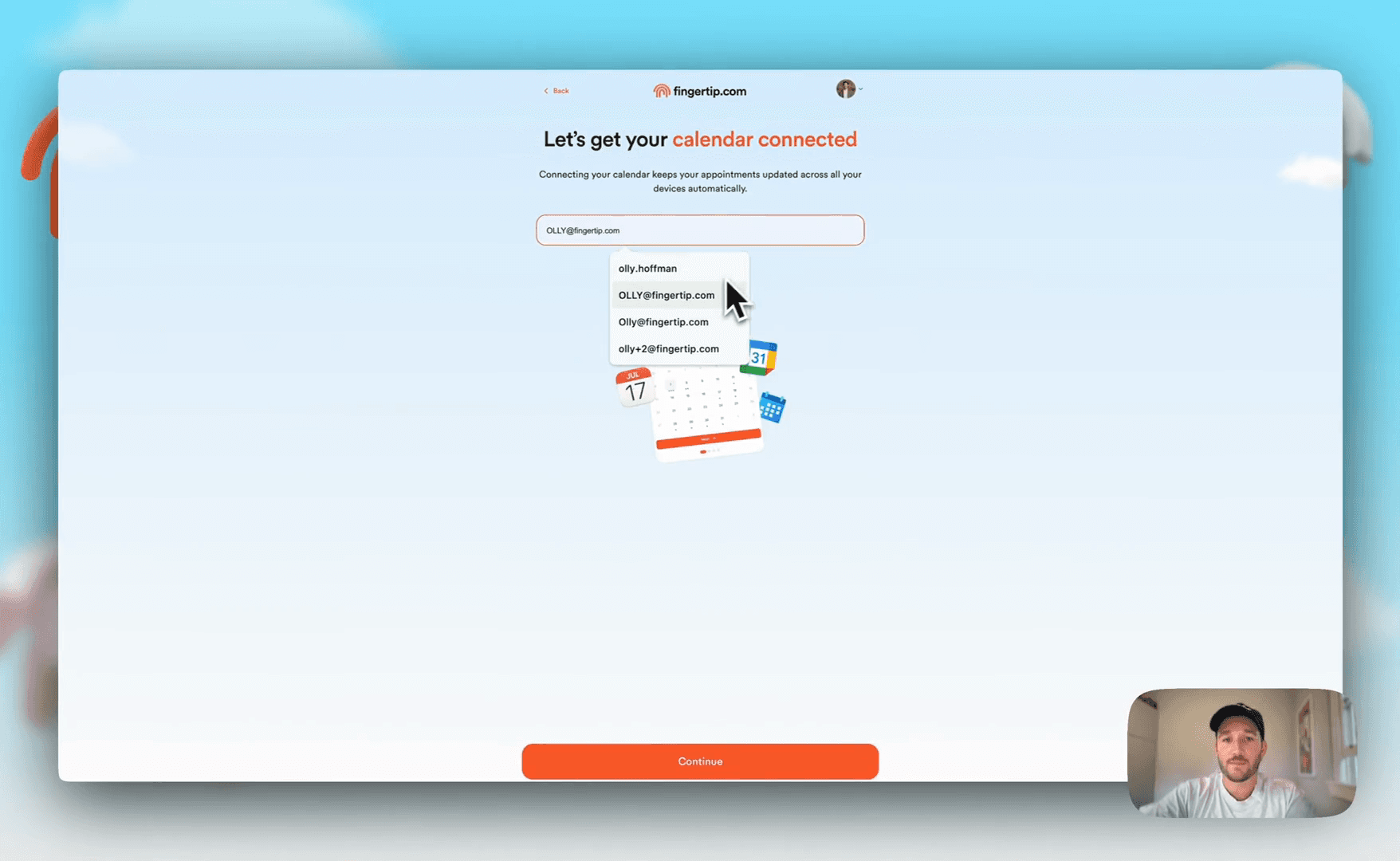 Step #7: Click on the 'OLLY@fingertip.com' email suggestion from the dropdown list.