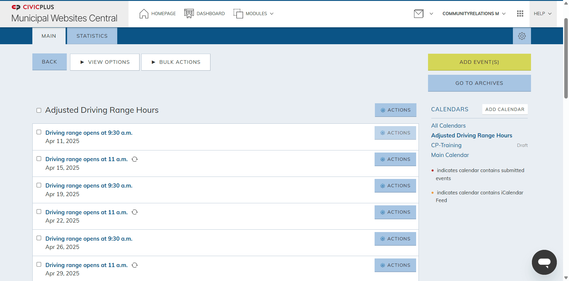 Step #11: Choose the event you want to copy and click Actions