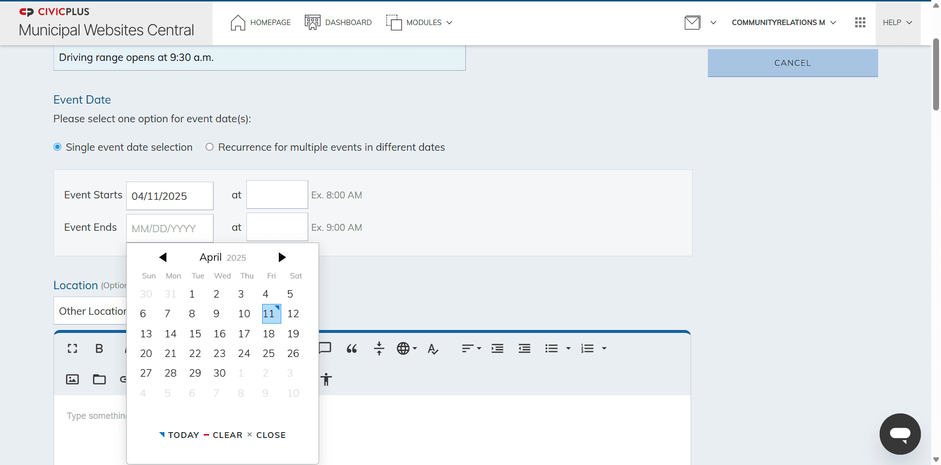 Step #7: Select the end date. It's just one day, so the start and end dates should match.