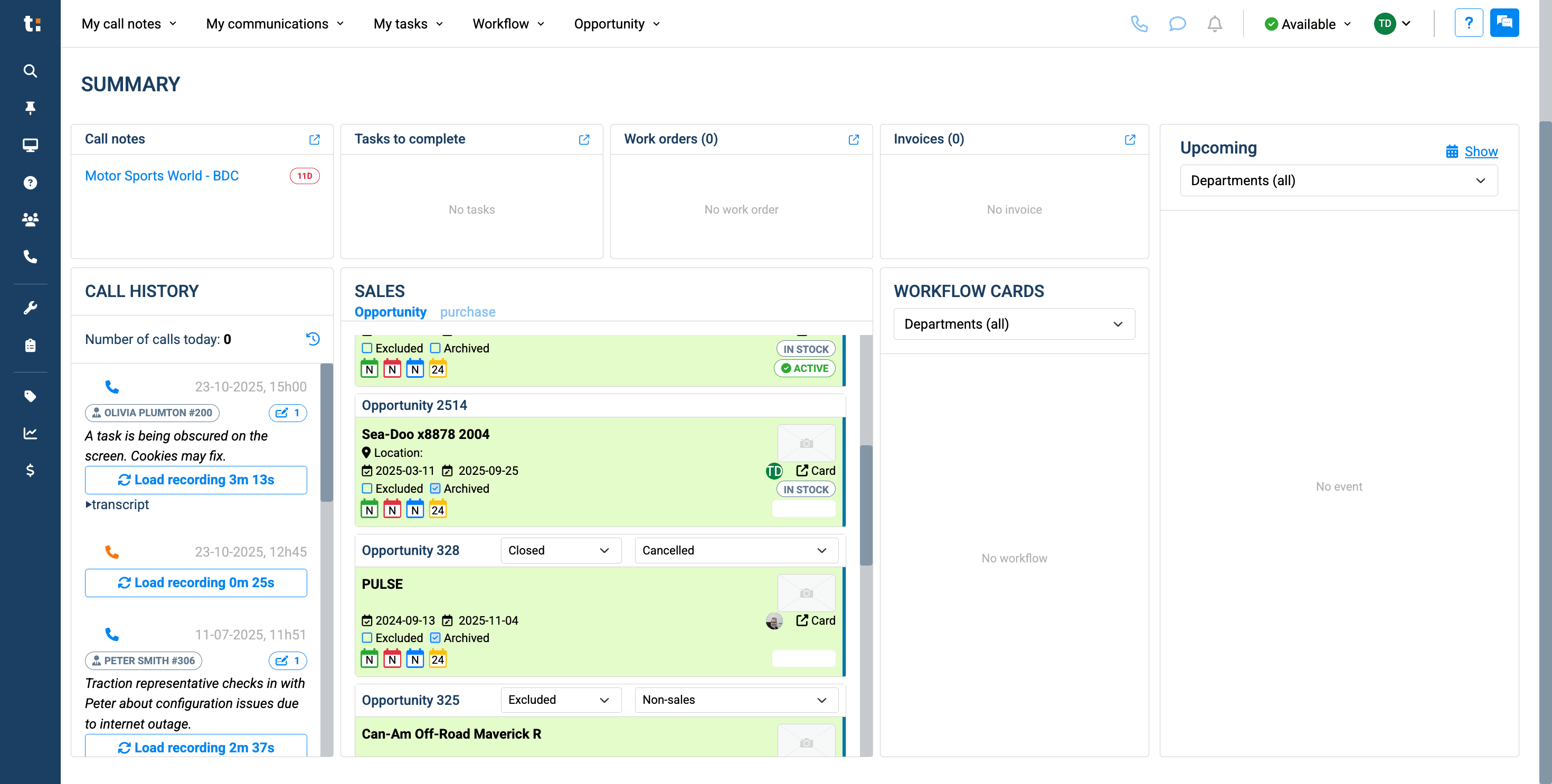 Step #2: In the Summary tab, you can view some of your sales opportunities and cards. You can exclude the status by clicking here, selecting "Exclude,"....