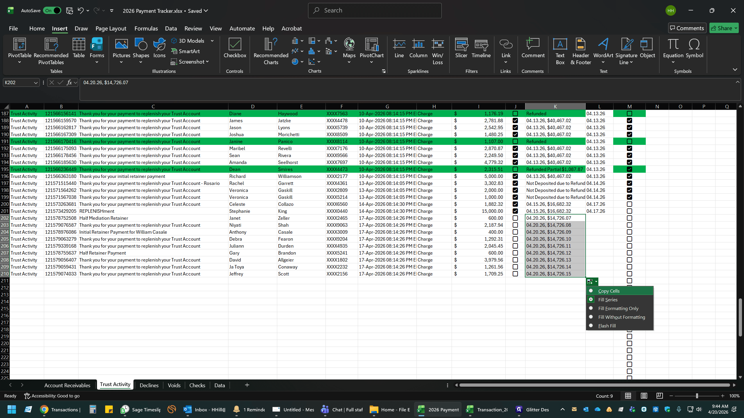 Step #21: To ensure the date isn't incremented automatically, click the Auto Fill Options menu and select Copy Cells.