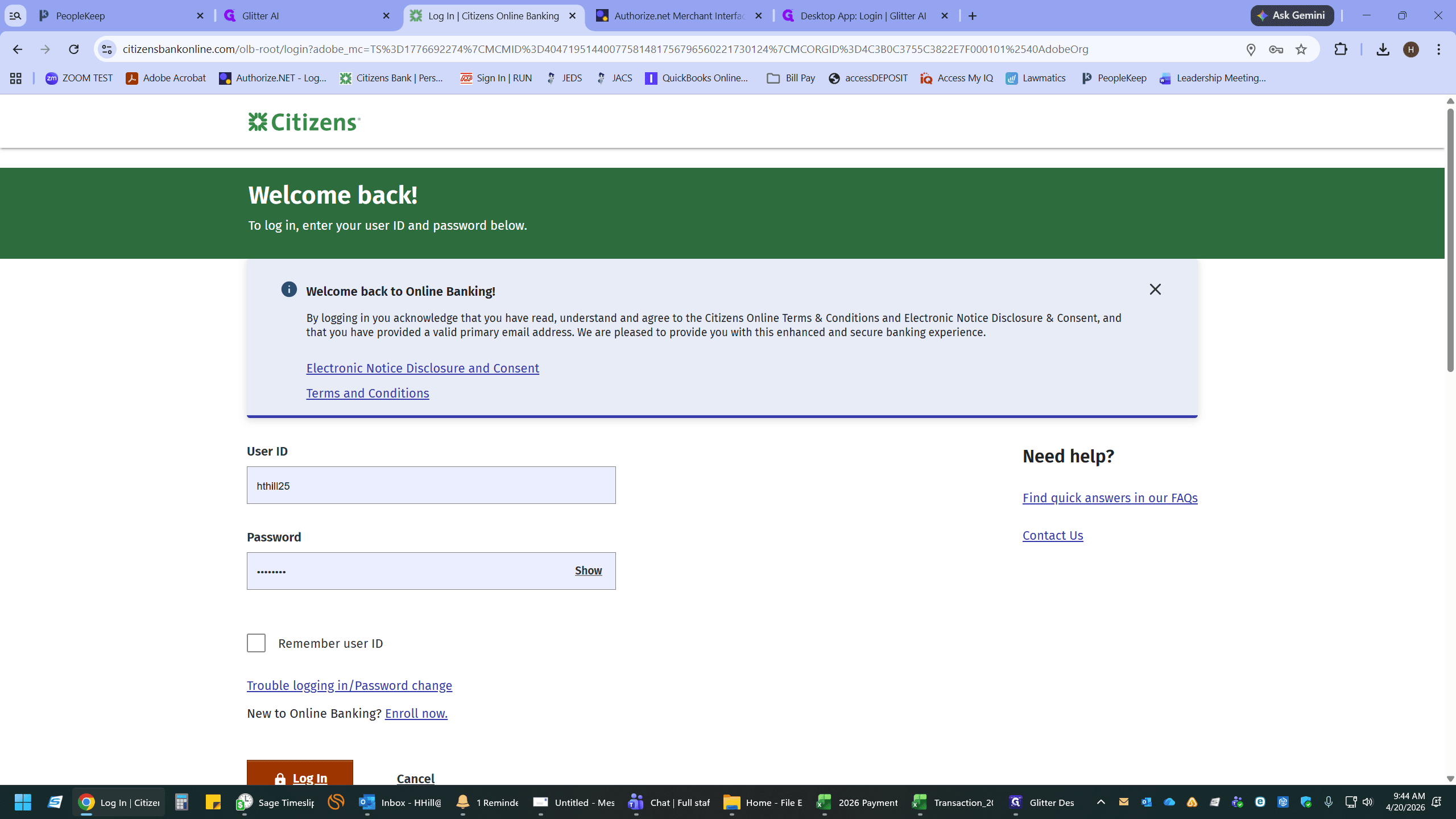 Step #12: Log into your business banking portal (e.g., Citizens Bank) to review your recent statements.