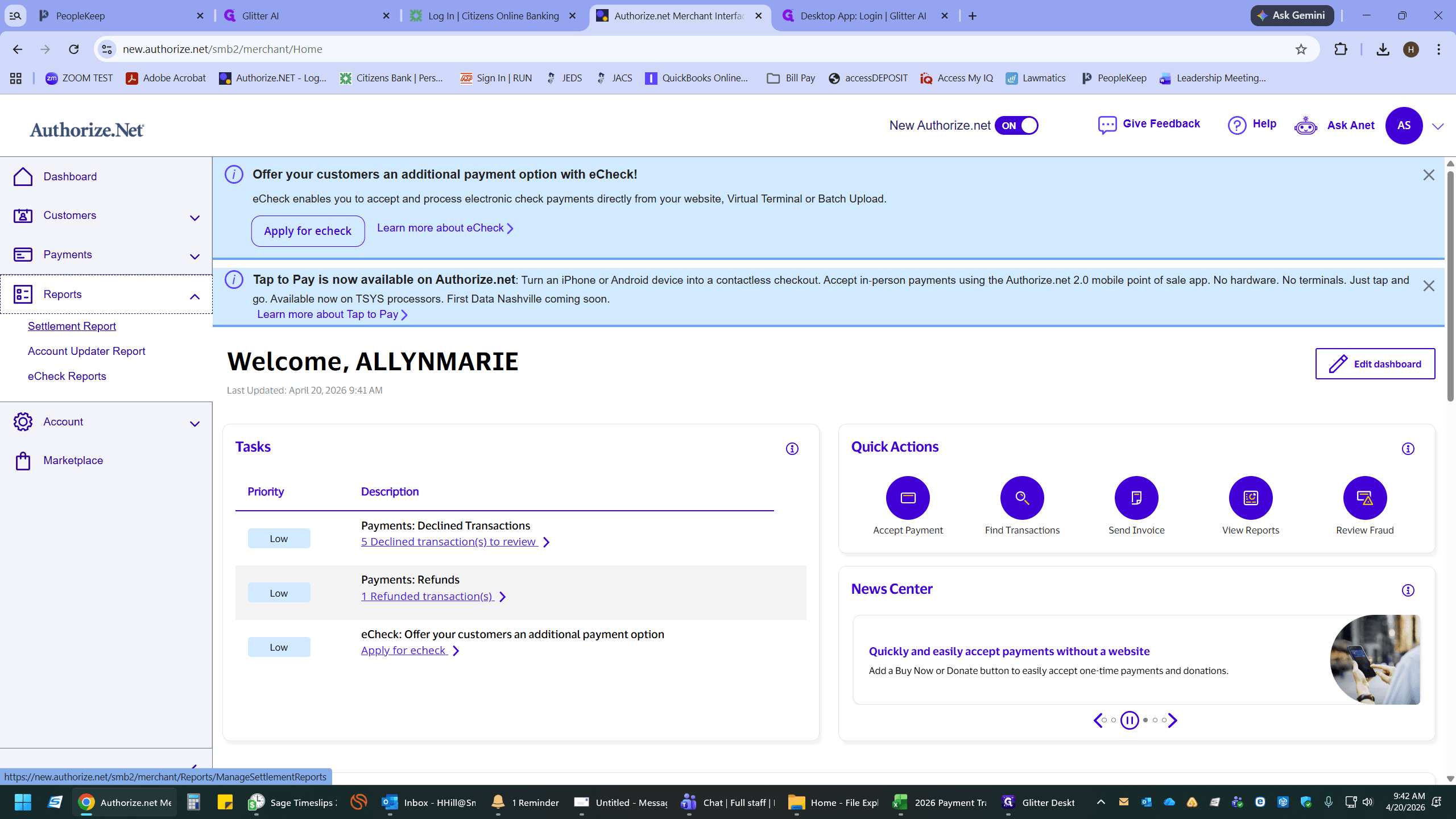 Step #1: In your Authorize.net merchant dashboard, click Settlement Report in the left sidebar.