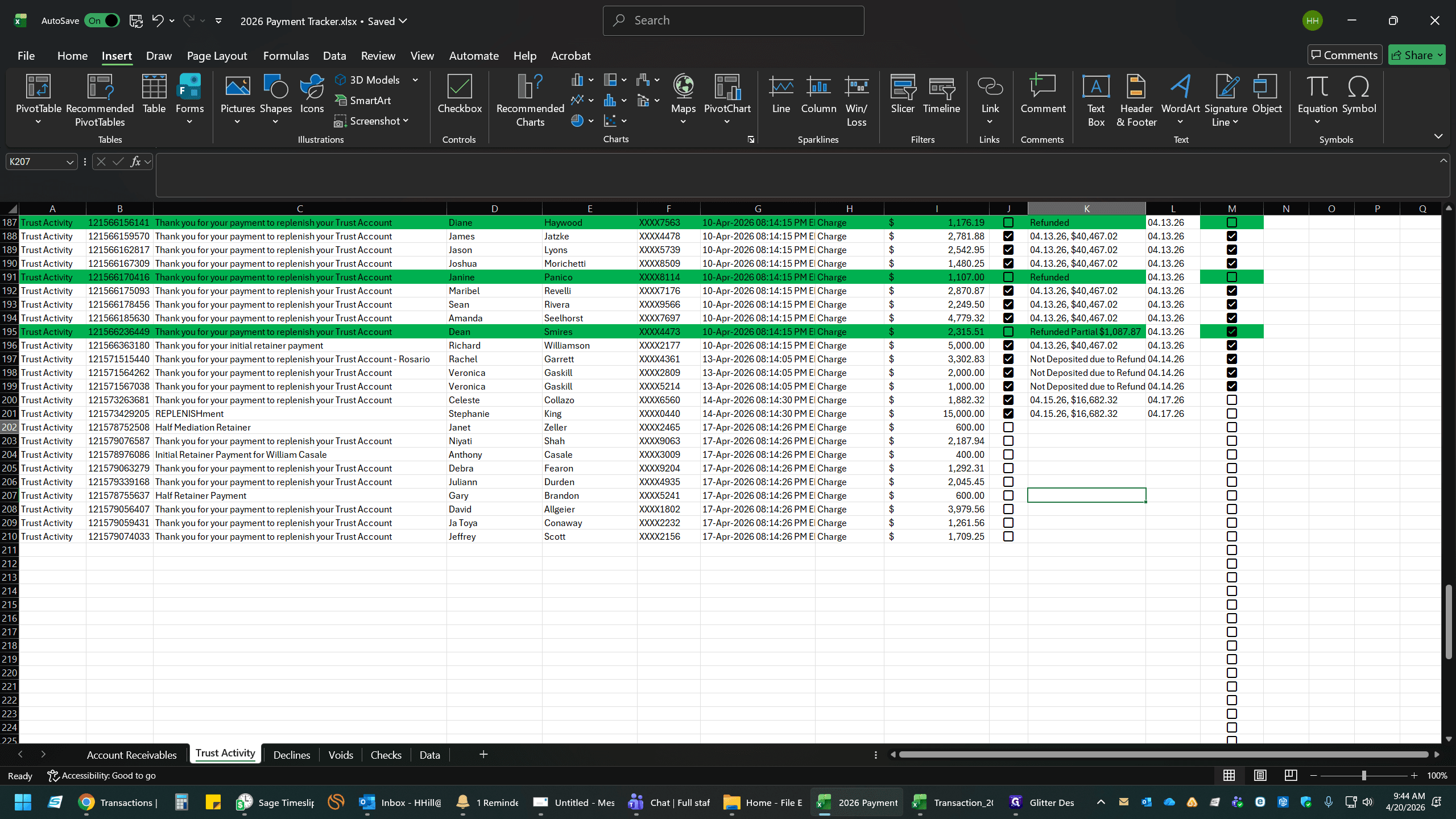 Step #17: Select the cell next to the transactions that make up that batch.
