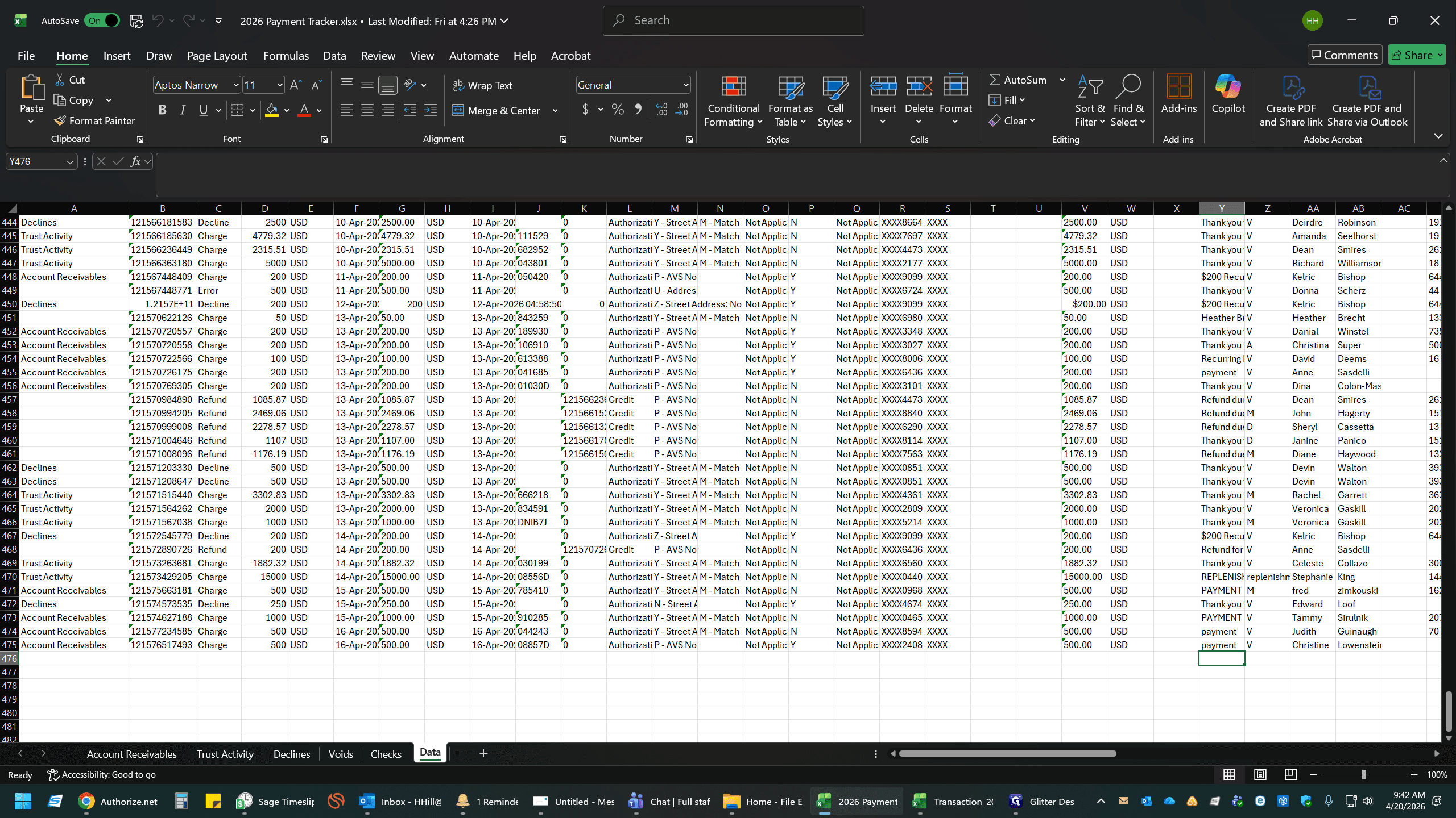 Step #7: Open your main Payment Tracker spreadsheet and navigate to your Data tab.