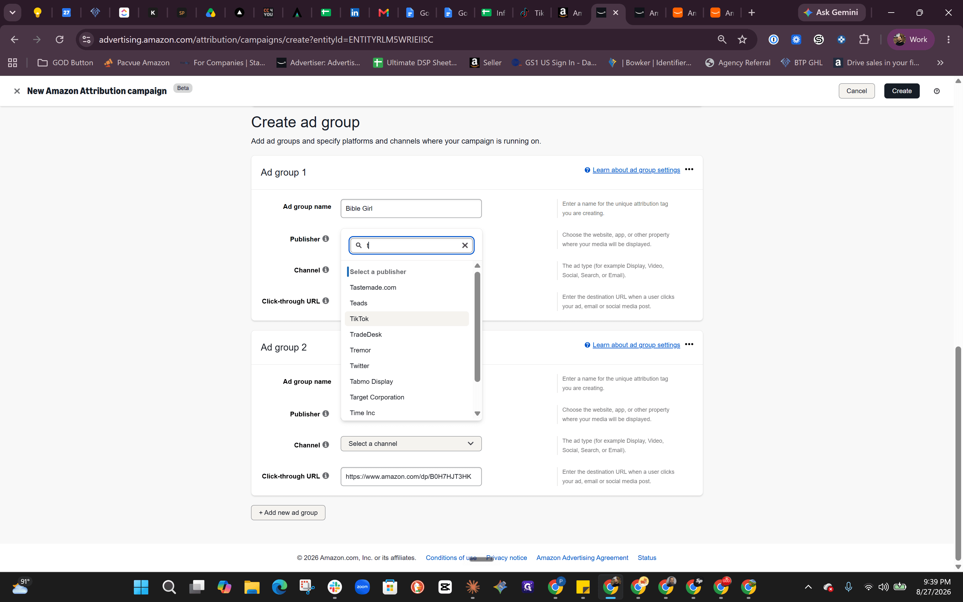 Step #7: Select TikTok from the Publisher dropdown menu.