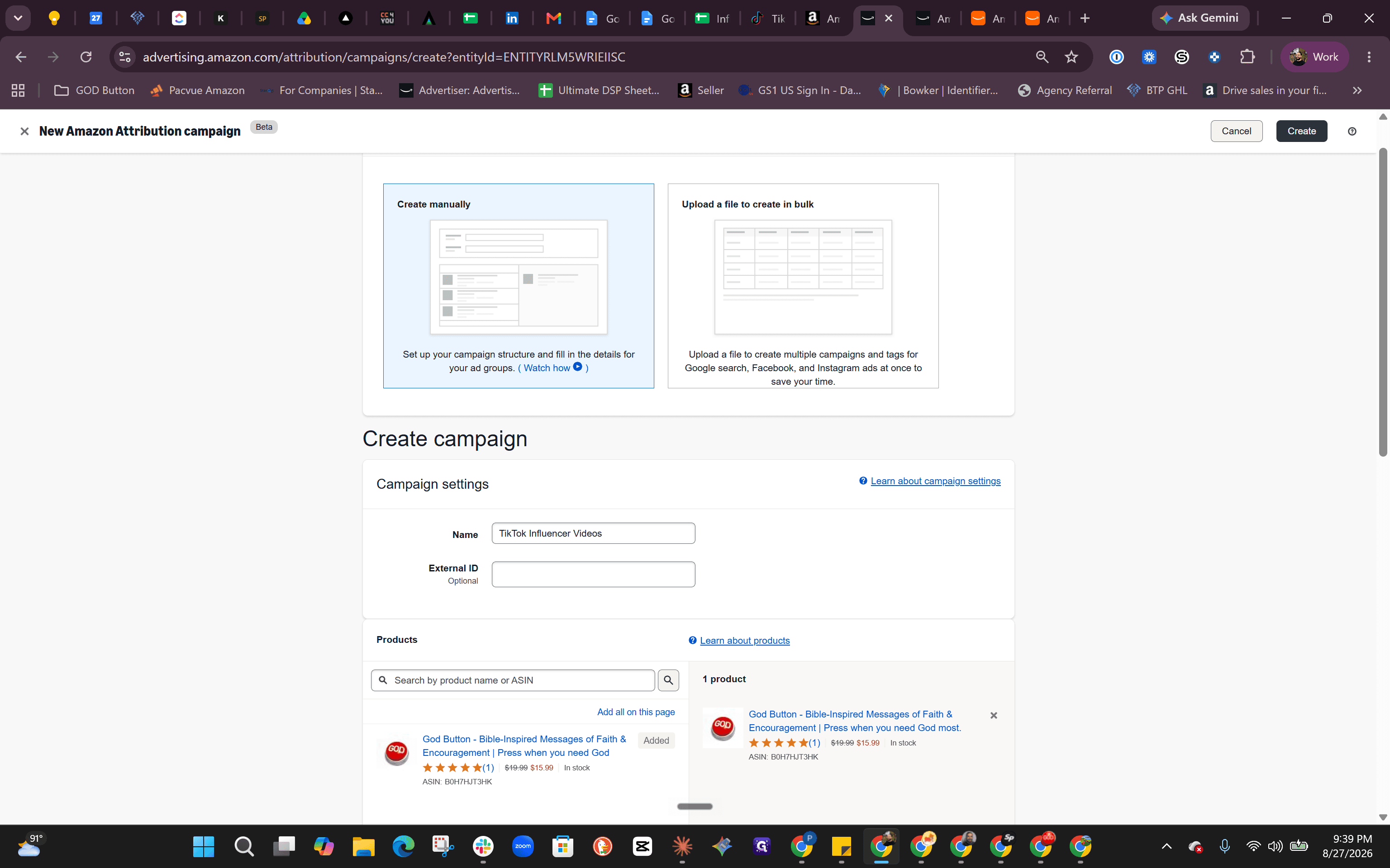 Step #15: Click Create in the upper-right corner to generate your attribution URLs.