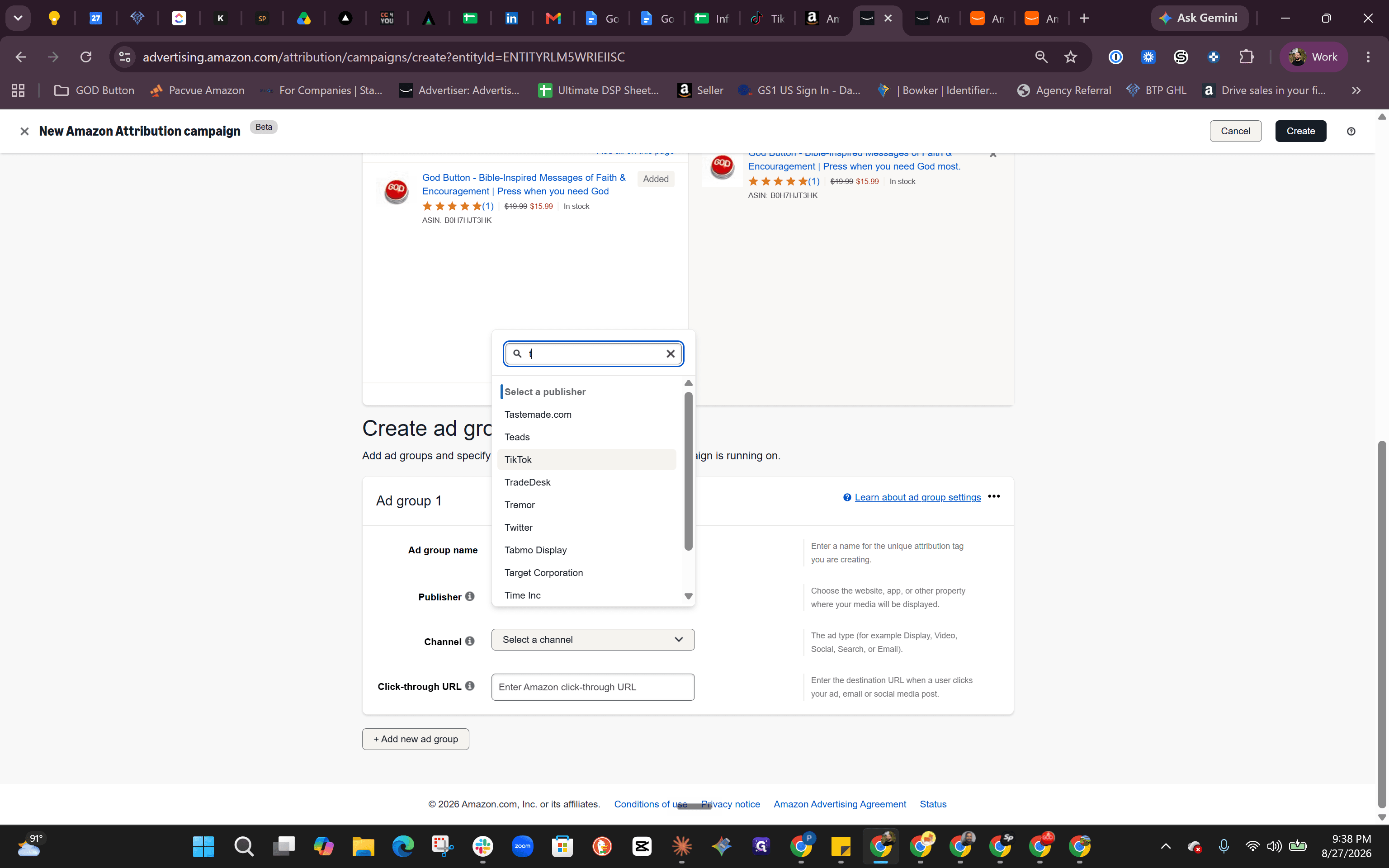 Step #12: Select TikTok from the Publisher dropdown menu.
