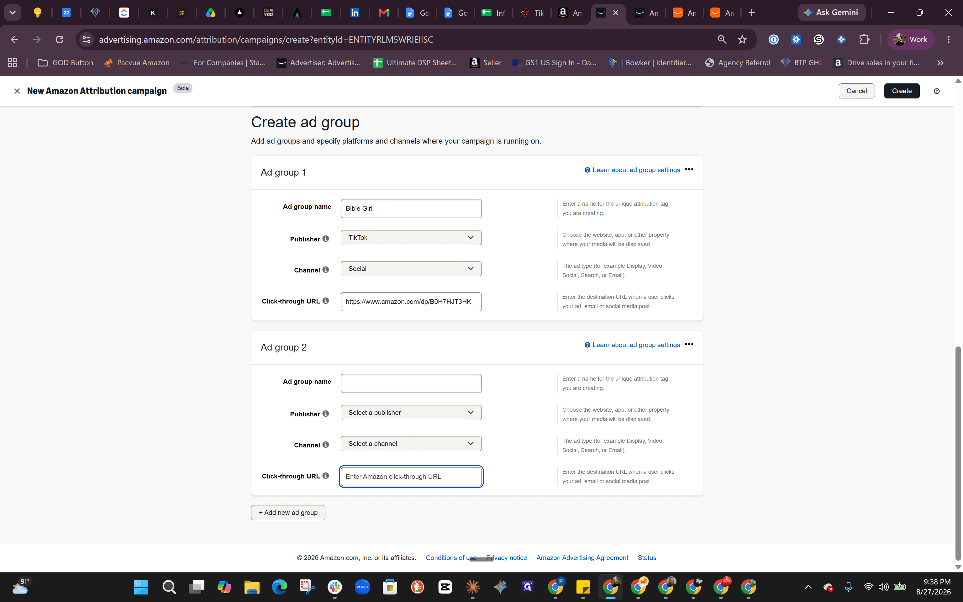 Step #13: Click the Click-through URL text field under Ad group 2.