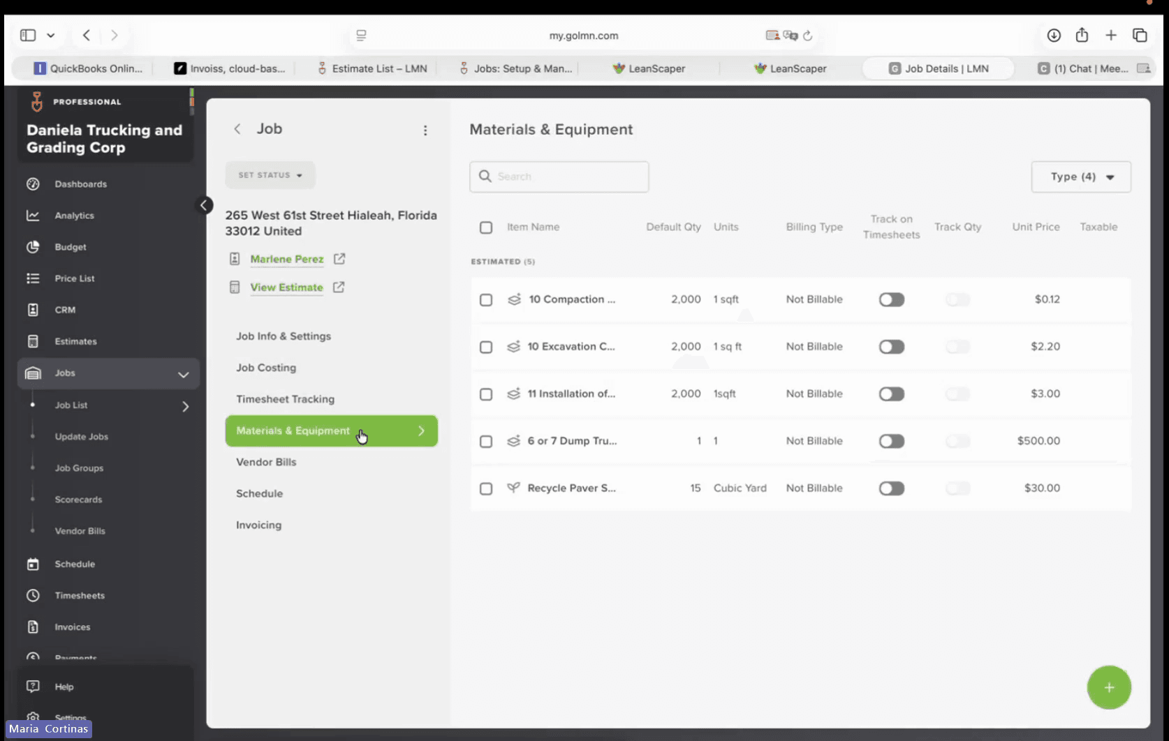 Step #7: Click Materials & Equipment in the left-hand navigation menu.