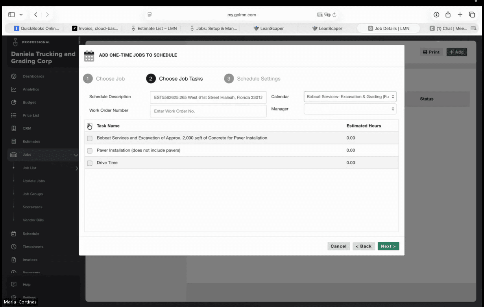 Step #16: Select the master checkbox in the table header to choose all job tasks, ensuring drive time is included.