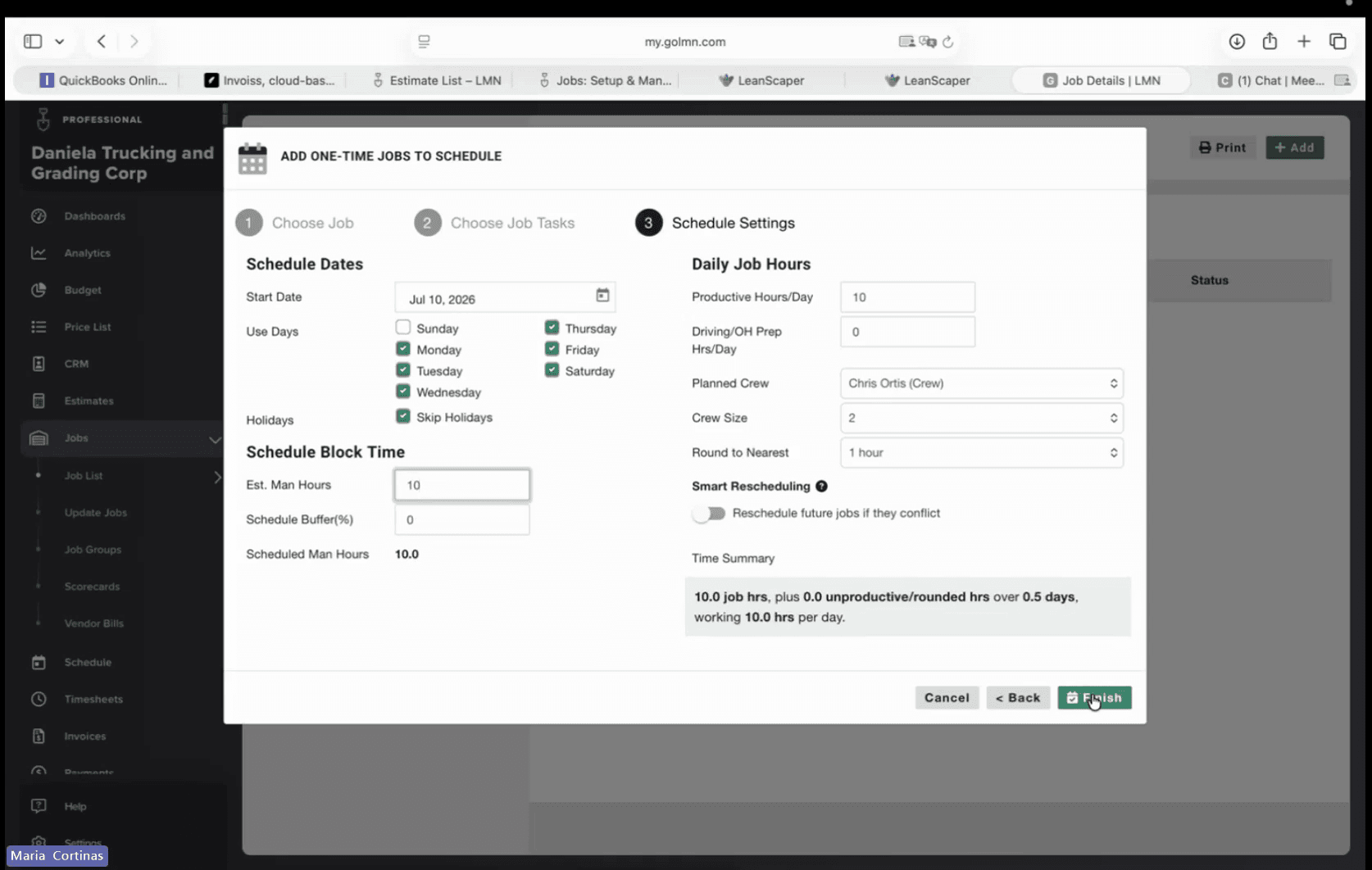 Step #22: Click Finish to add the job to the schedule calendar.